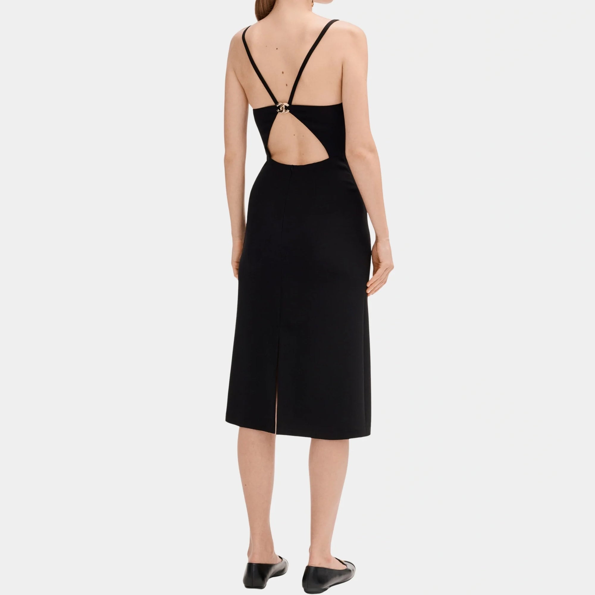 Оригінальна Black MIDI Dress In Silk Crepe Chanel – вид ззаду