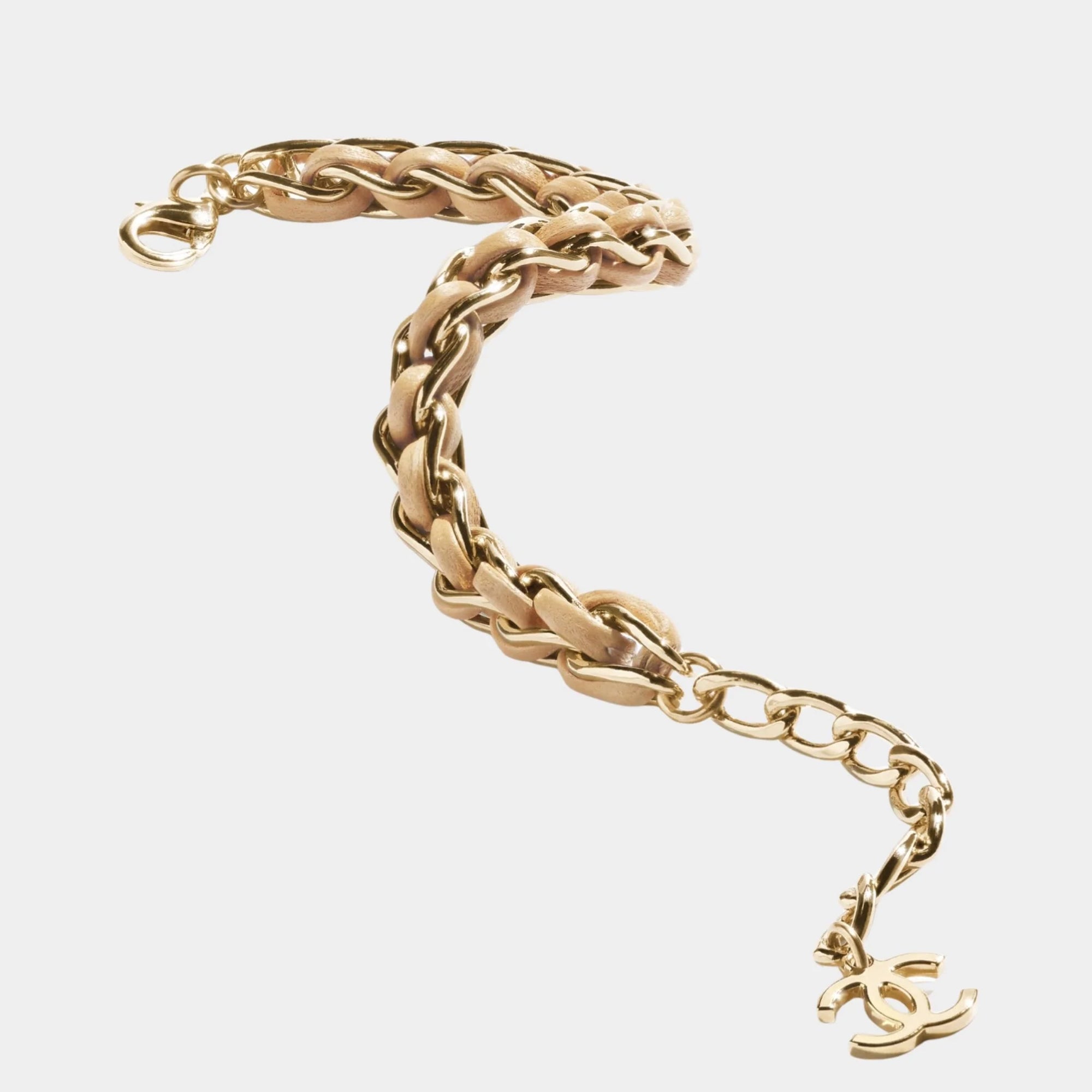 Braided Bracelet Metal & Lambskin Gold & Beige Chanel оригінал – Купити в Україні – вид ззаду
