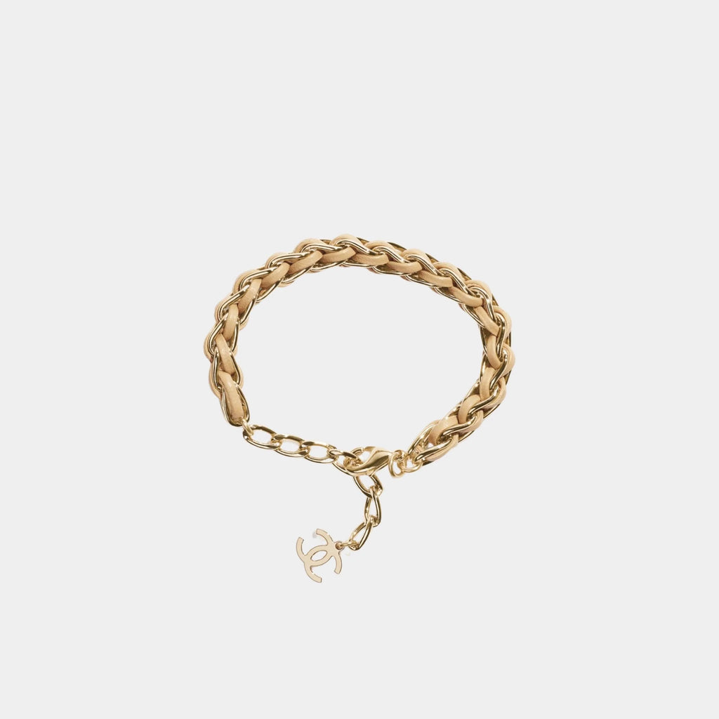 Braided Bracelet Metal & Lambskin Gold & Beige Chanel оригінал – Купити в Україні – боковий вид