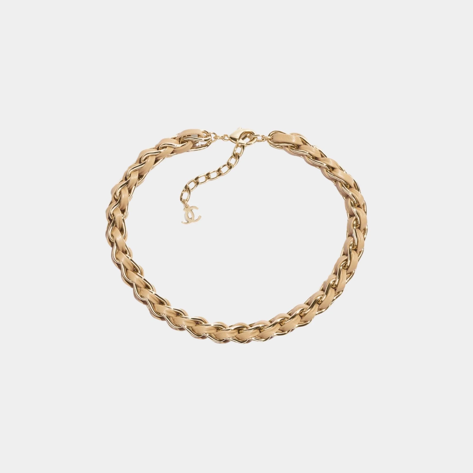 Braided Necklace Metal & Lambskin Gold & Beige Chanel – Гарантія оригінальності – боковий вид