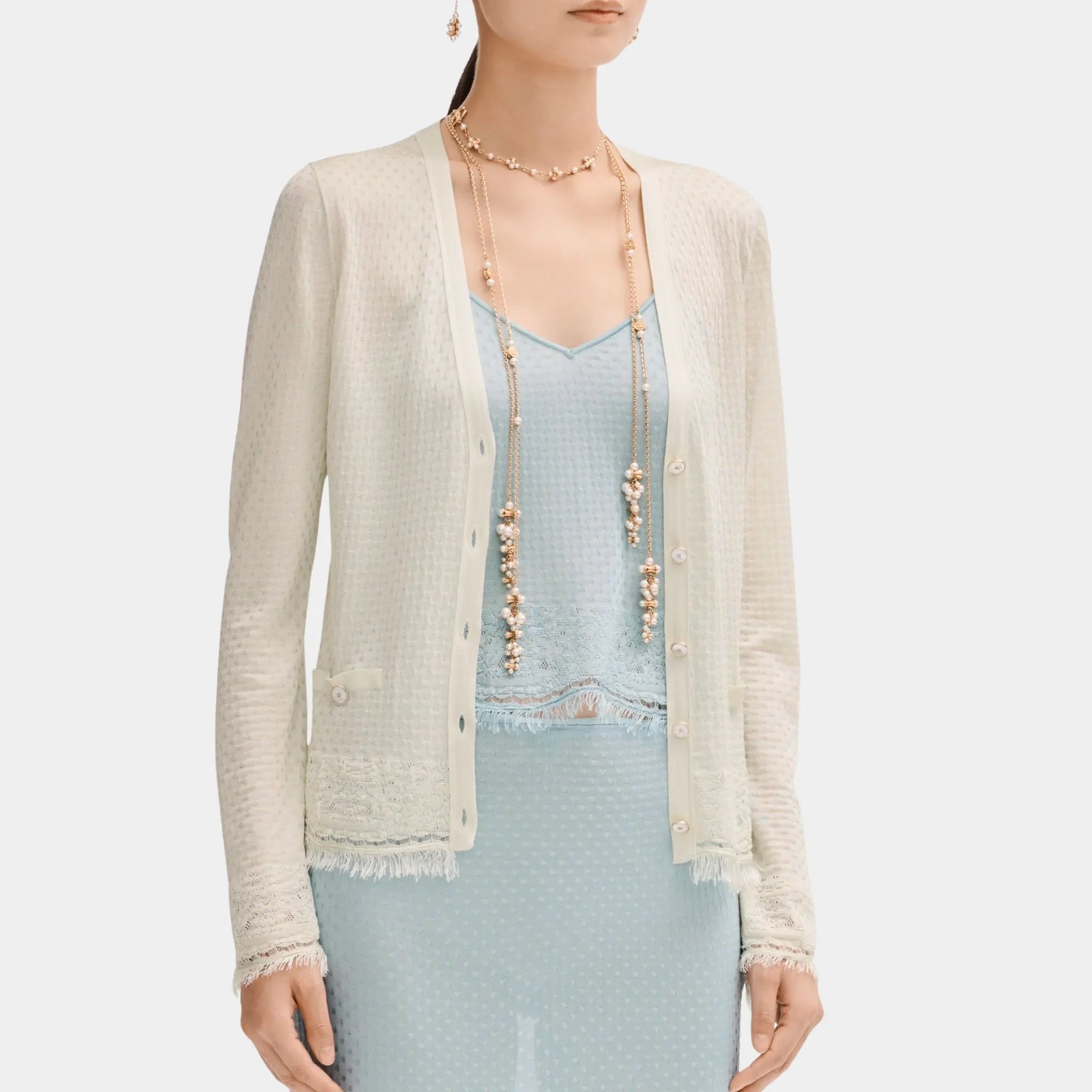 Оригінальна Cardigan In Mixed Fibres Light Green Chanel – боковий вид