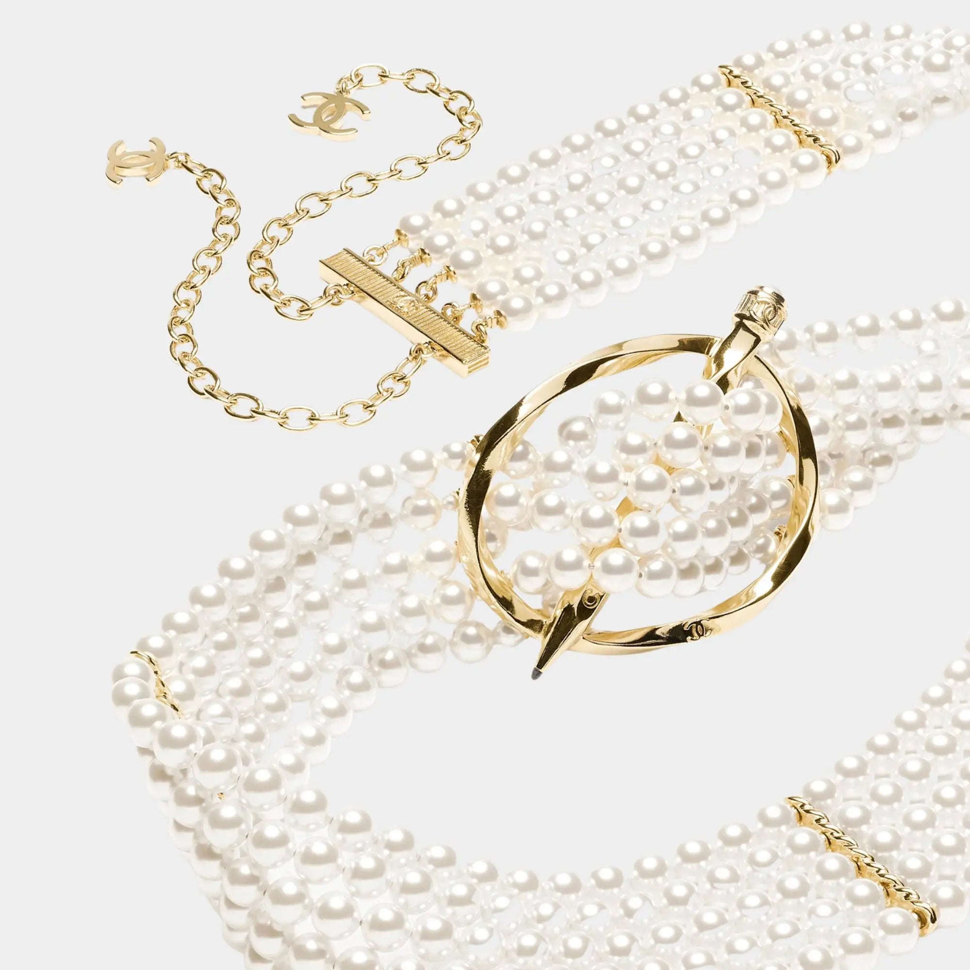 Chain Belt Metal Resin & Rhinestones Gold Pearly White & Crystal Chanel оригінал – Купити в Україні – вид ззаду