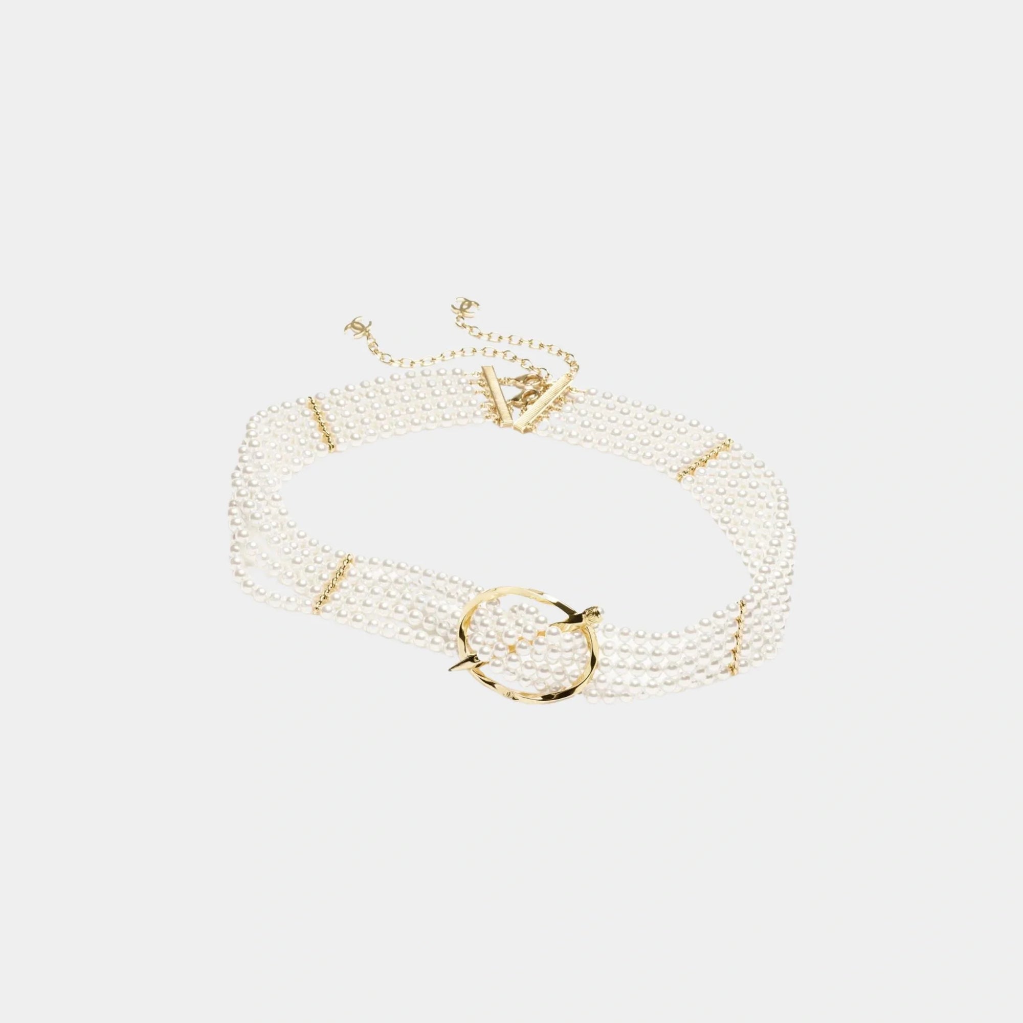 Chain Belt Metal Resin & Rhinestones Gold Pearly White & Crystal Chanel оригінал – Купити в Україні – боковий вид
