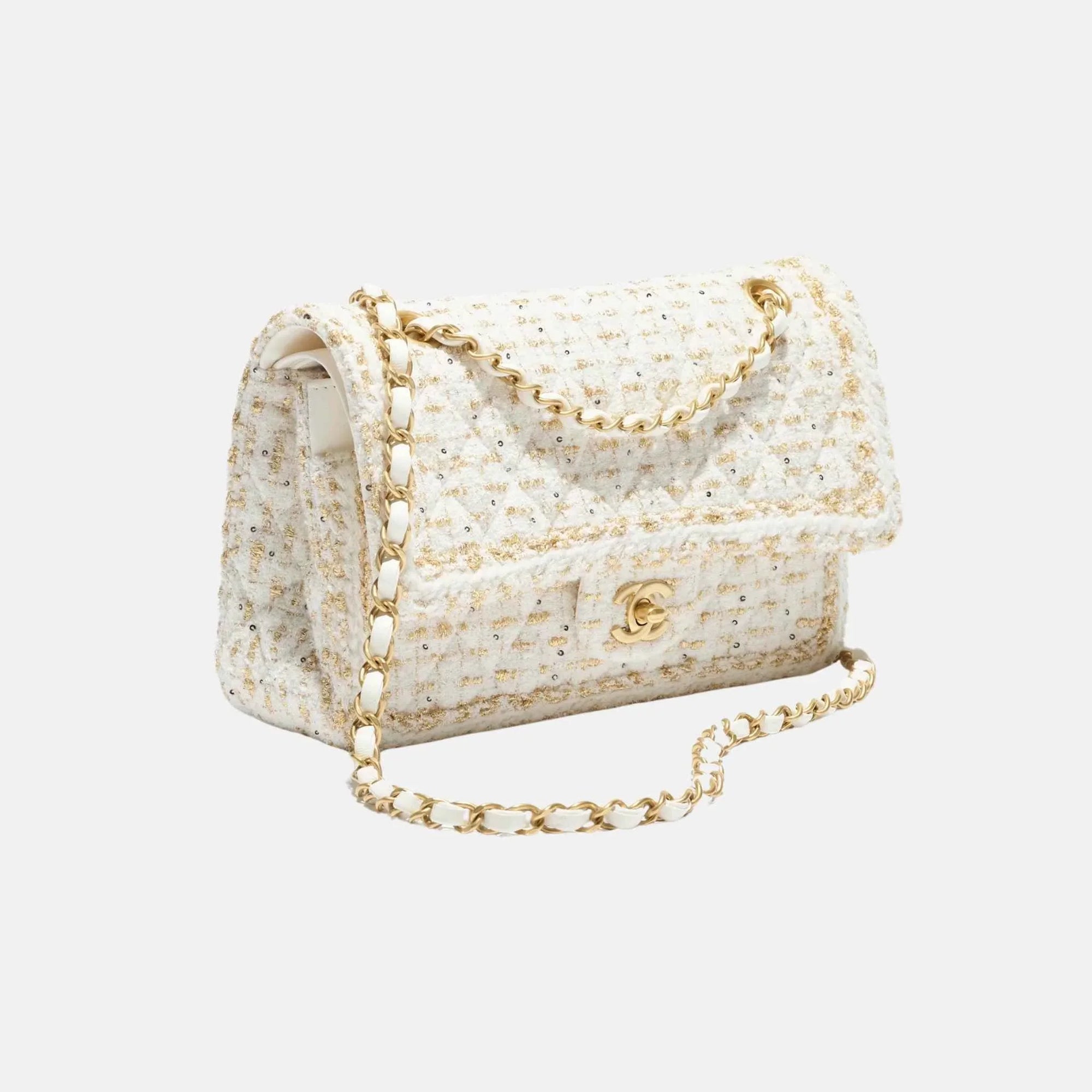 Classic 11.12 Bag Tweed & Gold Metal In Ecru & Gold Chanel оригінал – Купити в Україні – боковий вид