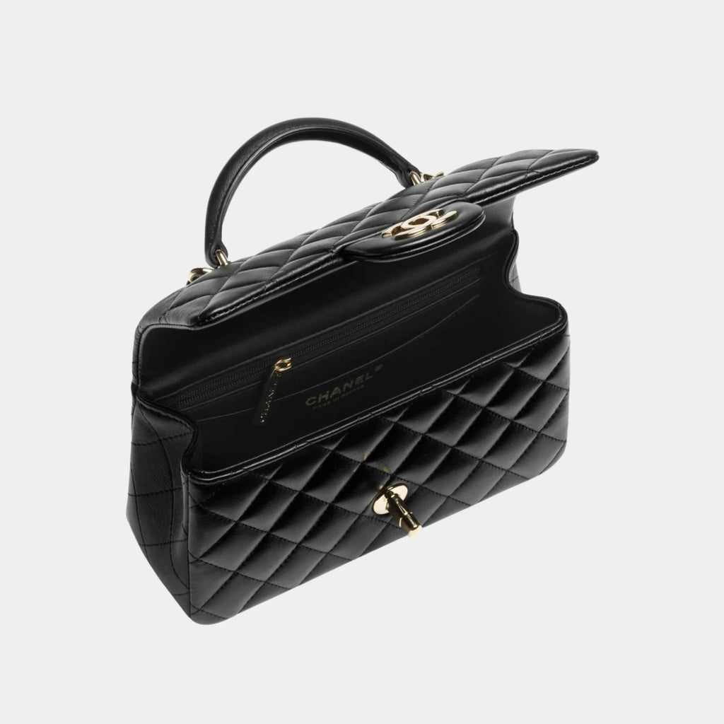 Classic Mini Bag With Handle Lambskin Rhinestones & Gold Metal Black Chanel – Гарантія оригінальності – вид ззаду
