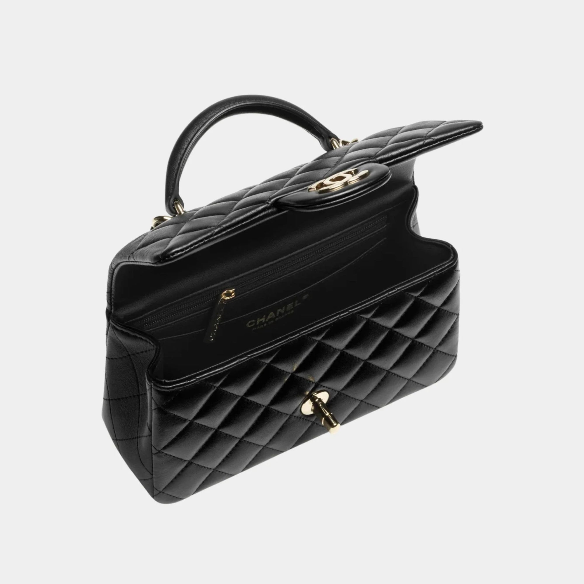Classic Mini Bag With Handle Lambskin Rhinestones & Gold Metal Black Chanel – Гарантія оригінальності – вид ззаду