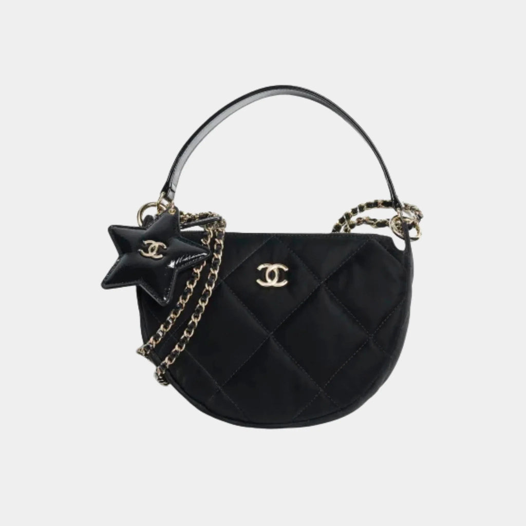 Clutch With Chain Black Velvet-Effect Nylon Shiny Crinkled Calfskin Chanel оригінал – Купити в Україні – боковий вид