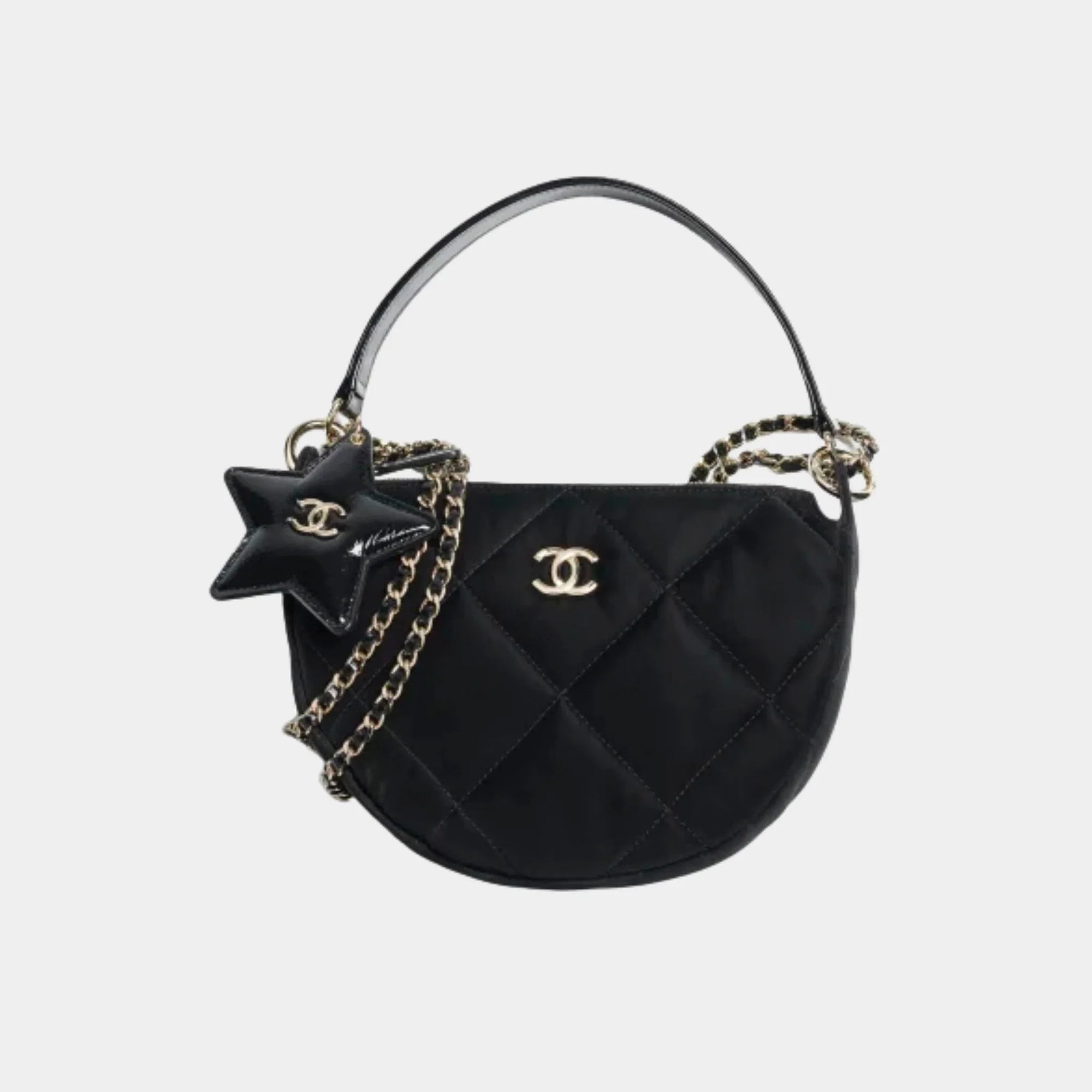 Clutch With Chain Black Velvet-Effect Nylon Shiny Crinkled Calfskin Chanel оригінал – Купити в Україні – боковий вид