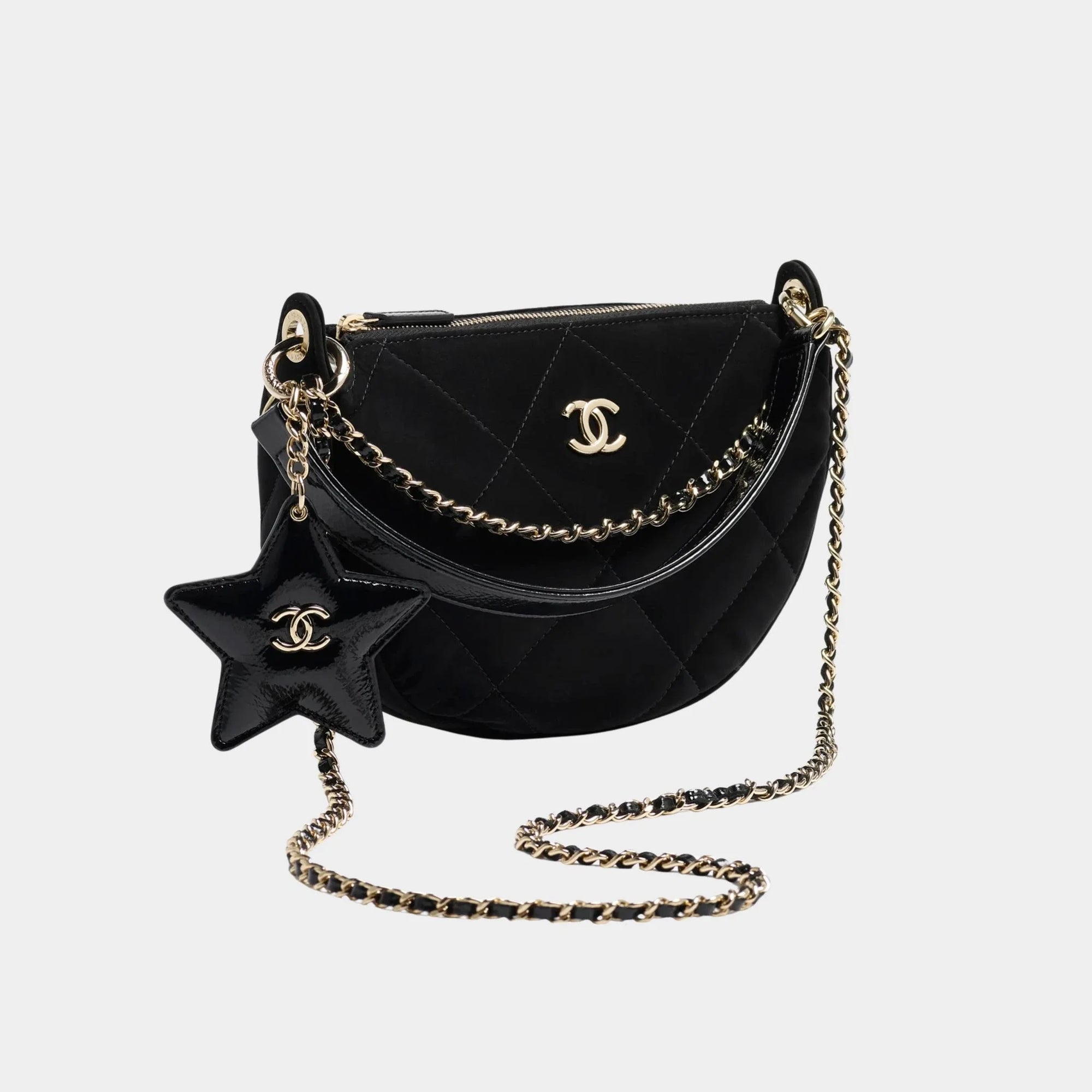 Clutch With Chain Black Velvet-Effect Nylon Shiny Crinkled Calfskin Chanel оригінал – Купити в Україні – детальний вид