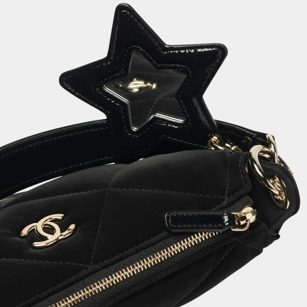 Clutch With Chain Black Velvet-Effect Nylon Shiny Crinkled Calfskin Chanel оригінал – Купити в Україні – вид ззаду