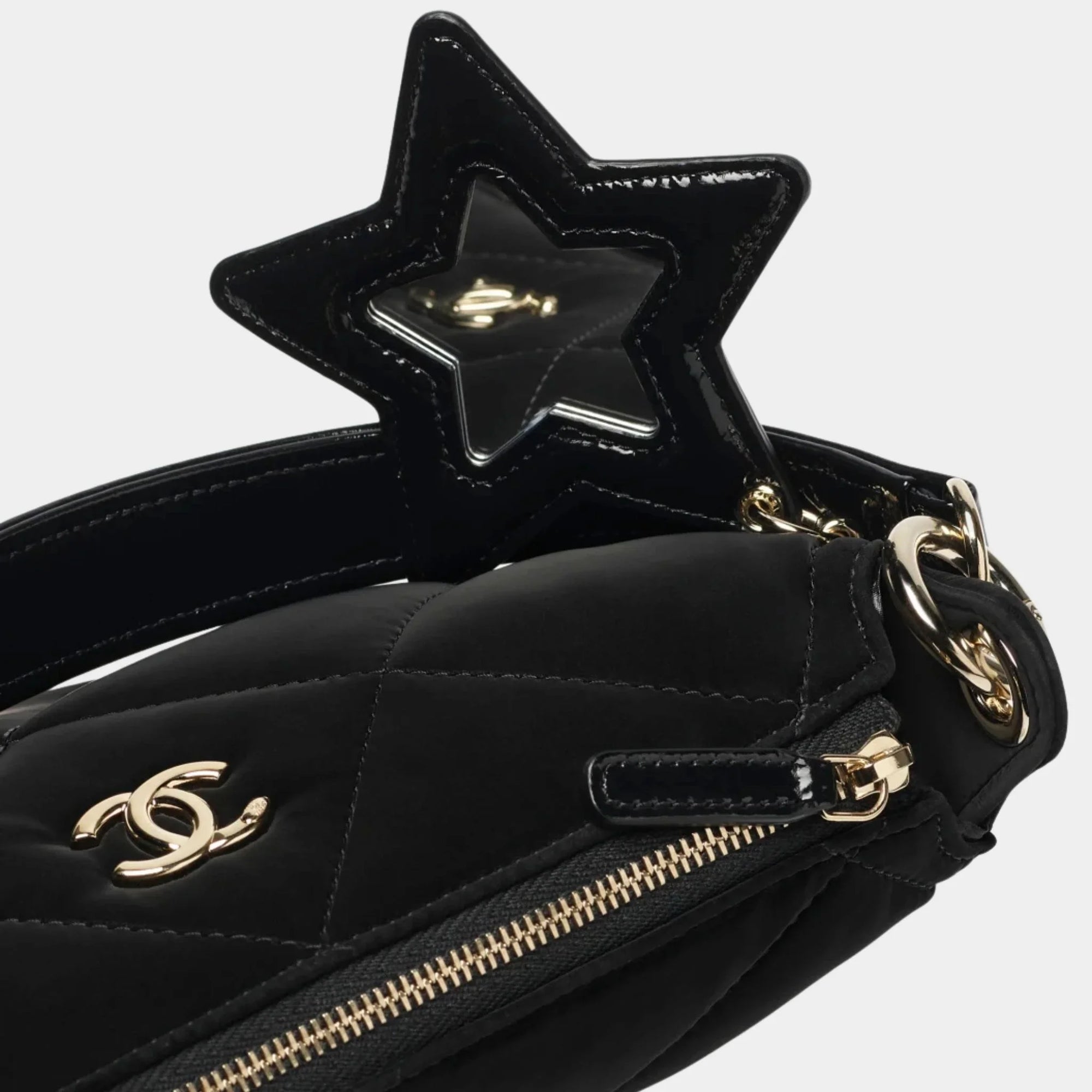 Clutch With Chain Black Velvet-Effect Nylon Shiny Crinkled Calfskin Chanel оригінал – Купити в Україні – вид ззаду