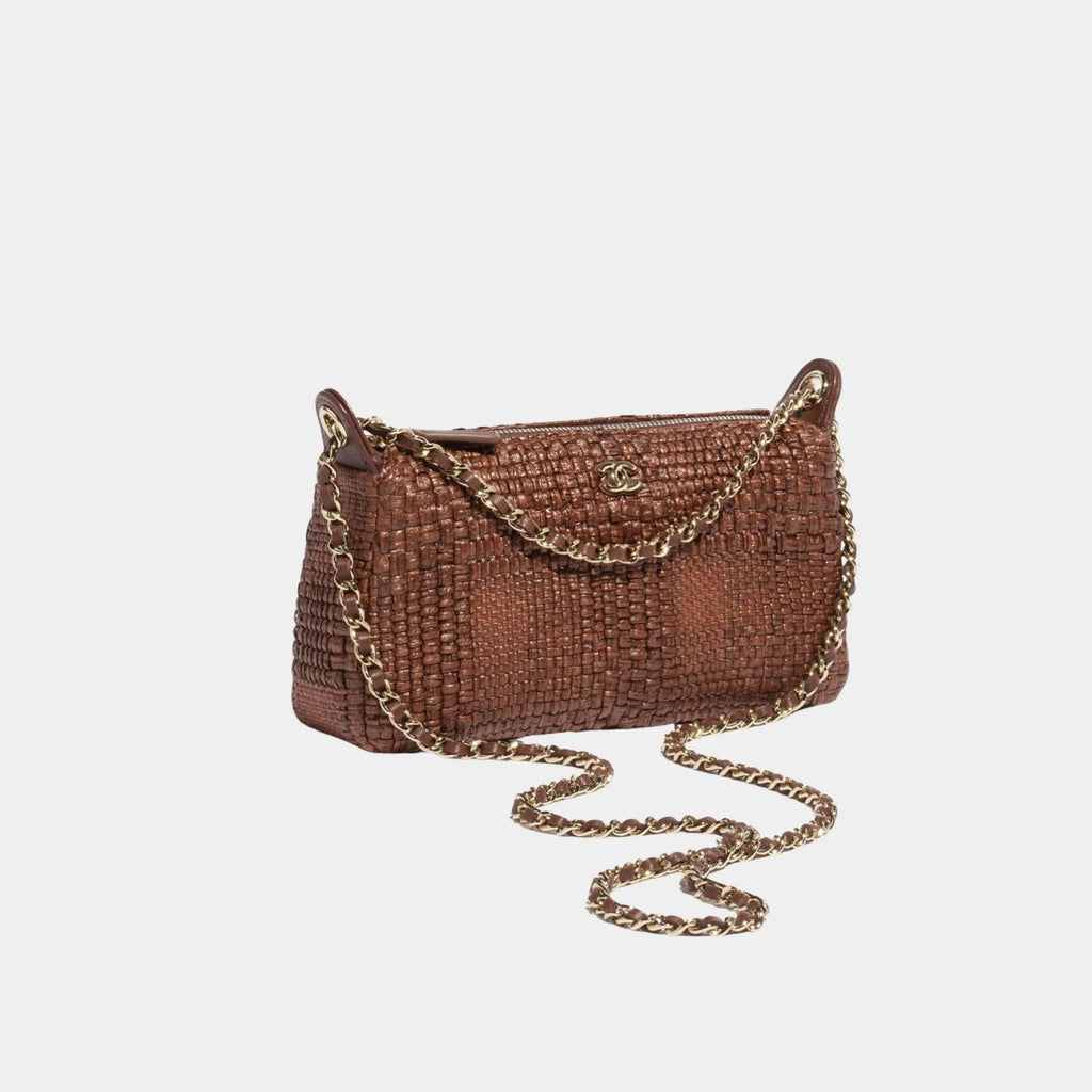 Clutch With Chain Braided Raffia & Gold Tone Metal Chanel – Гарантія оригінальності – вид ззаду