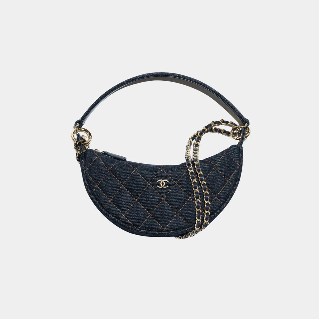 Clutch With Chain Denim & Gold Metal Chanel – Гарантія оригінальності – боковий вид