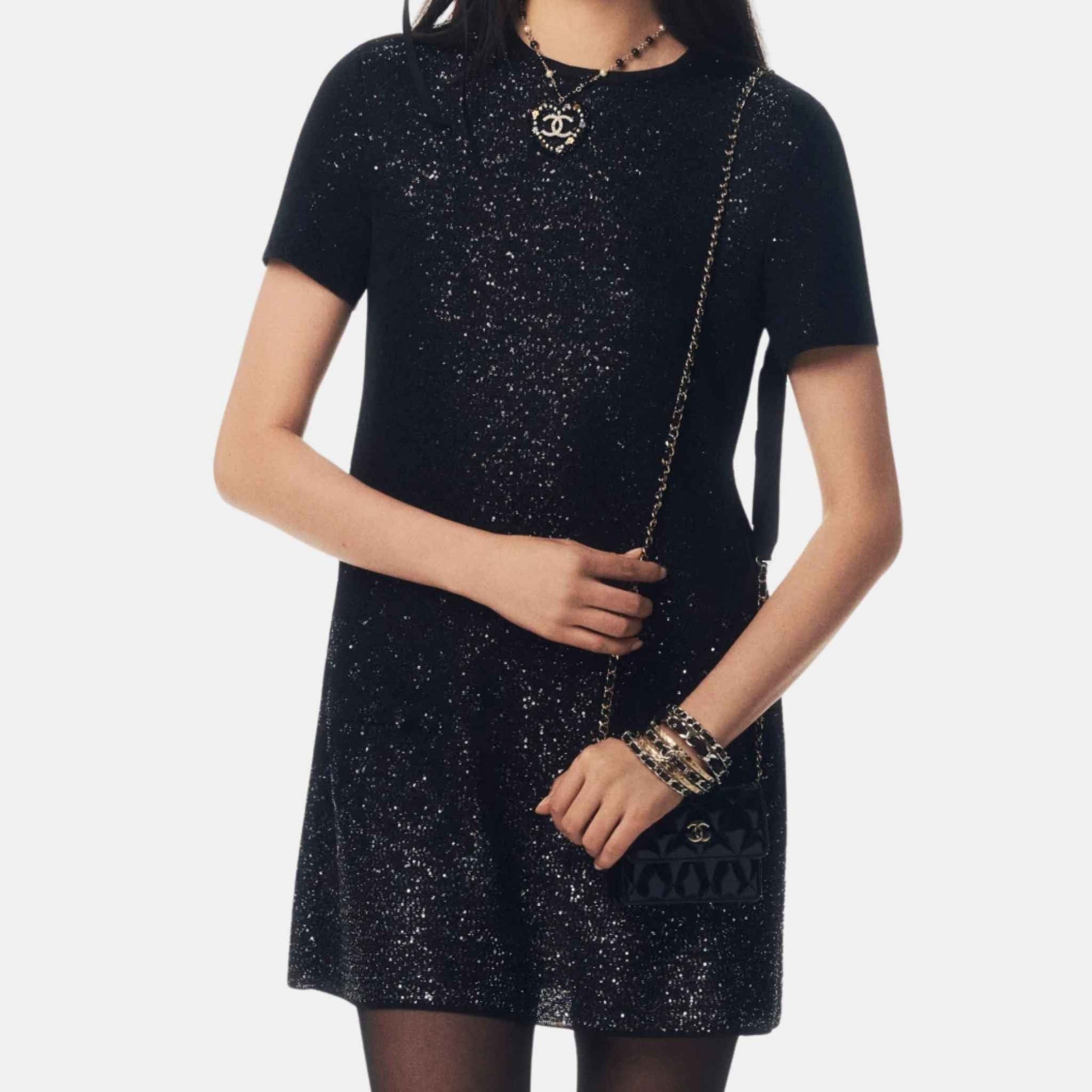 Dress Glittered Mixed Fibers Black Chanel – Гарантія оригінальності – детальний вид