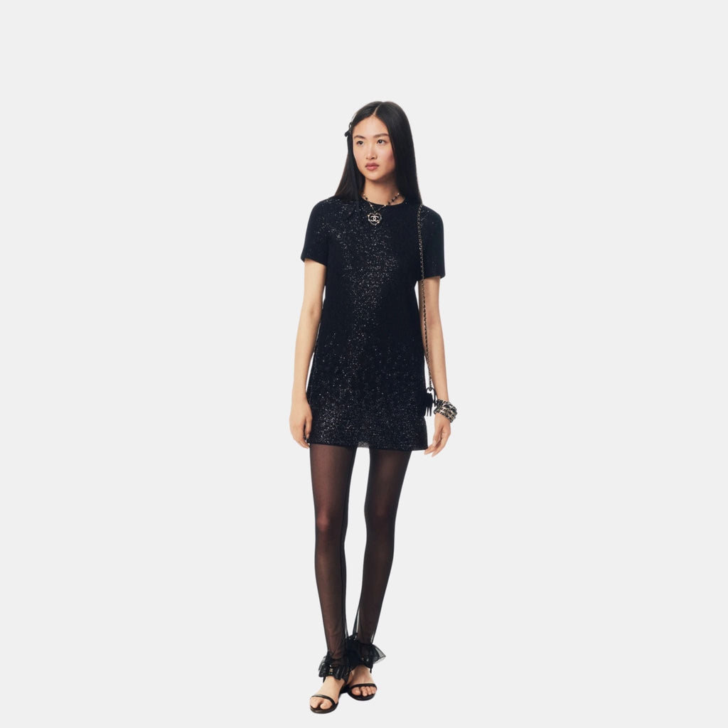 Dress Glittered Mixed Fibers Black Chanel – Гарантія оригінальності – боковий вид