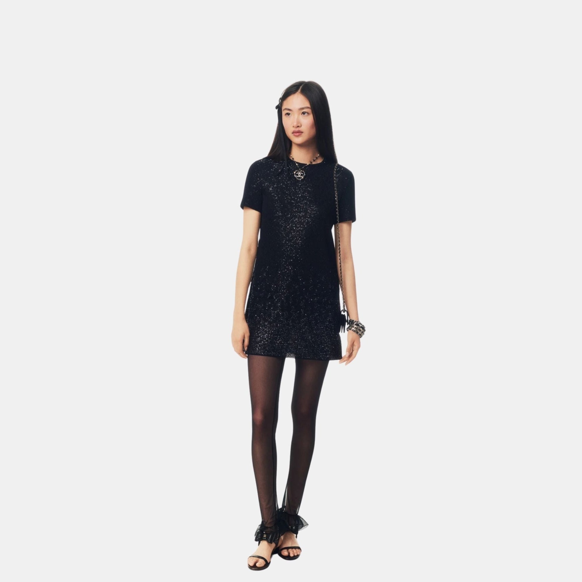 Dress Glittered Mixed Fibers Black Chanel – Гарантія оригінальності – боковий вид