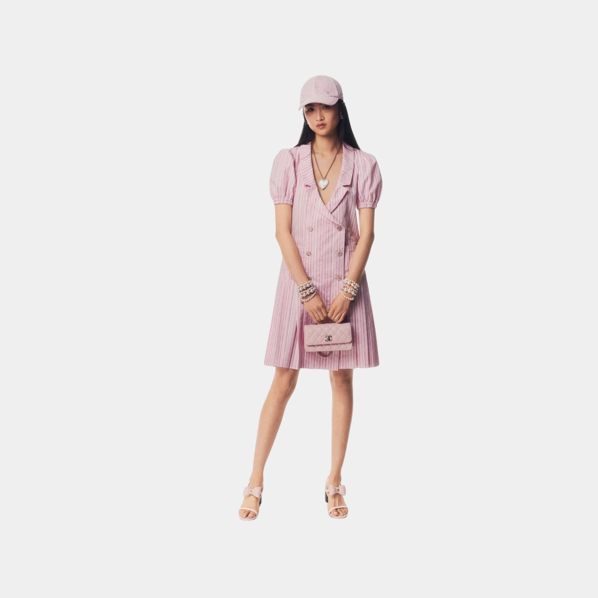 Dress Printed Cotton Poplin Light Pink White Dark Pink Chanel оригінал – Купити в Україні – боковий вид