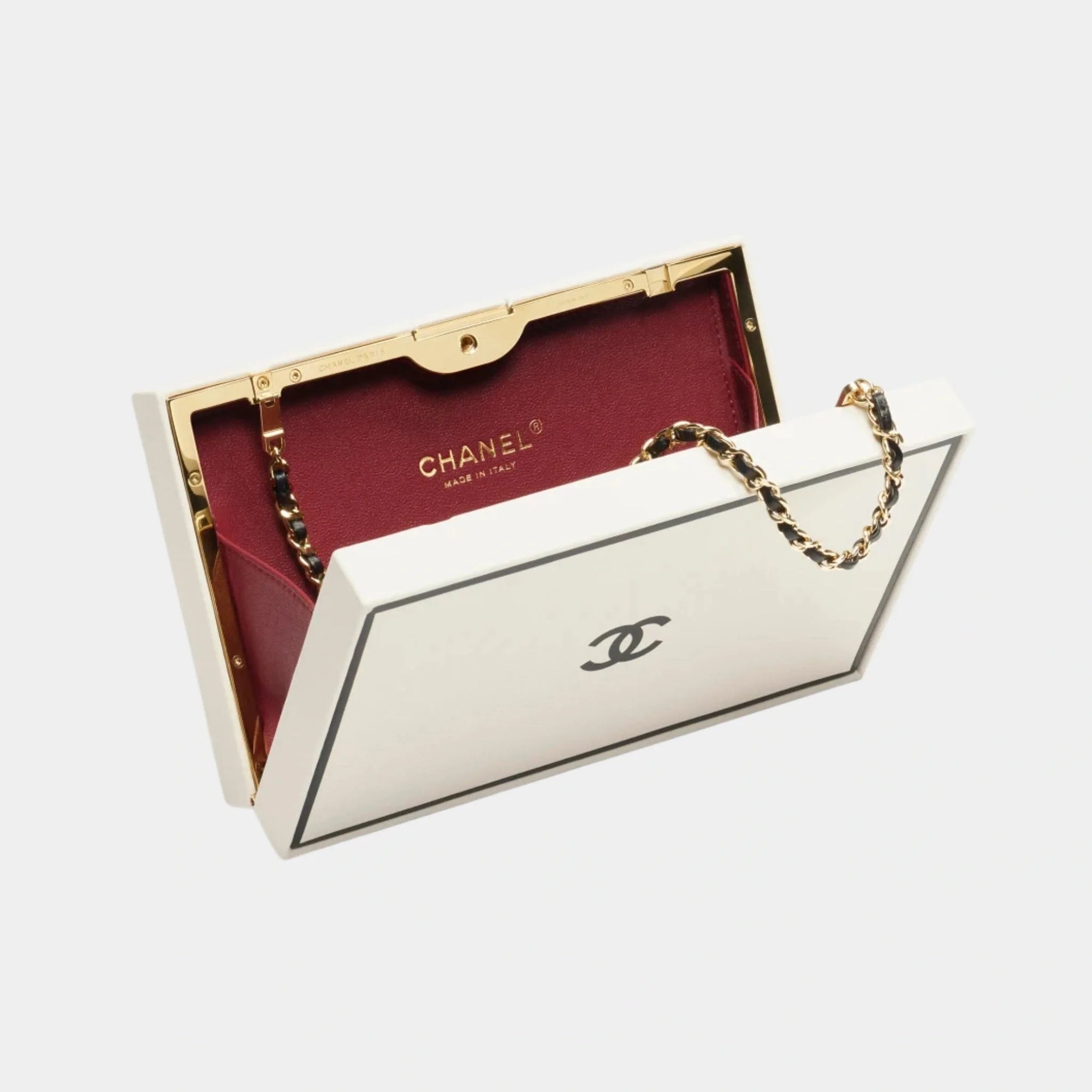 Evening Bag Box Printed Calfskin & Gold-Tone Metal Black & White Chanel – Гарантія оригінальності – детальний вид