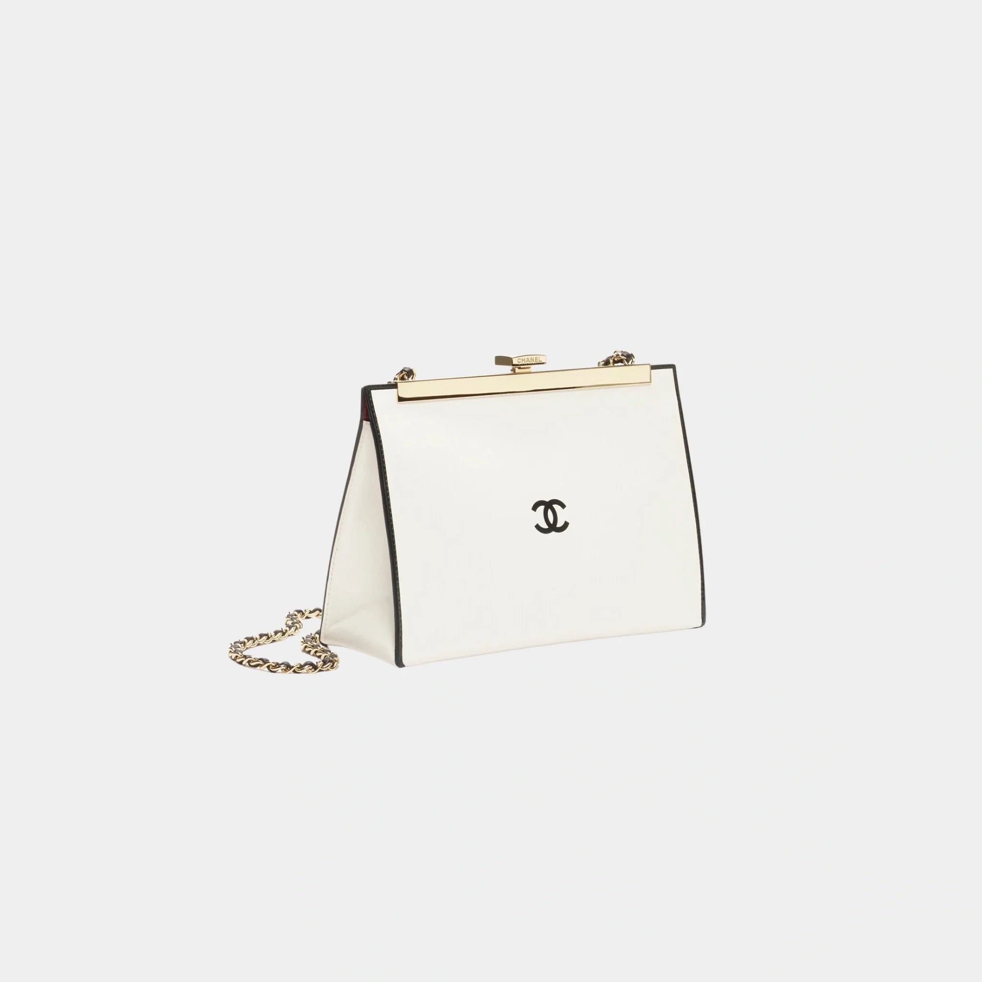 Оригінальна Evening Bag Printed Calfskin & Gold-Tone Metal Black & White Chanel – боковий вид