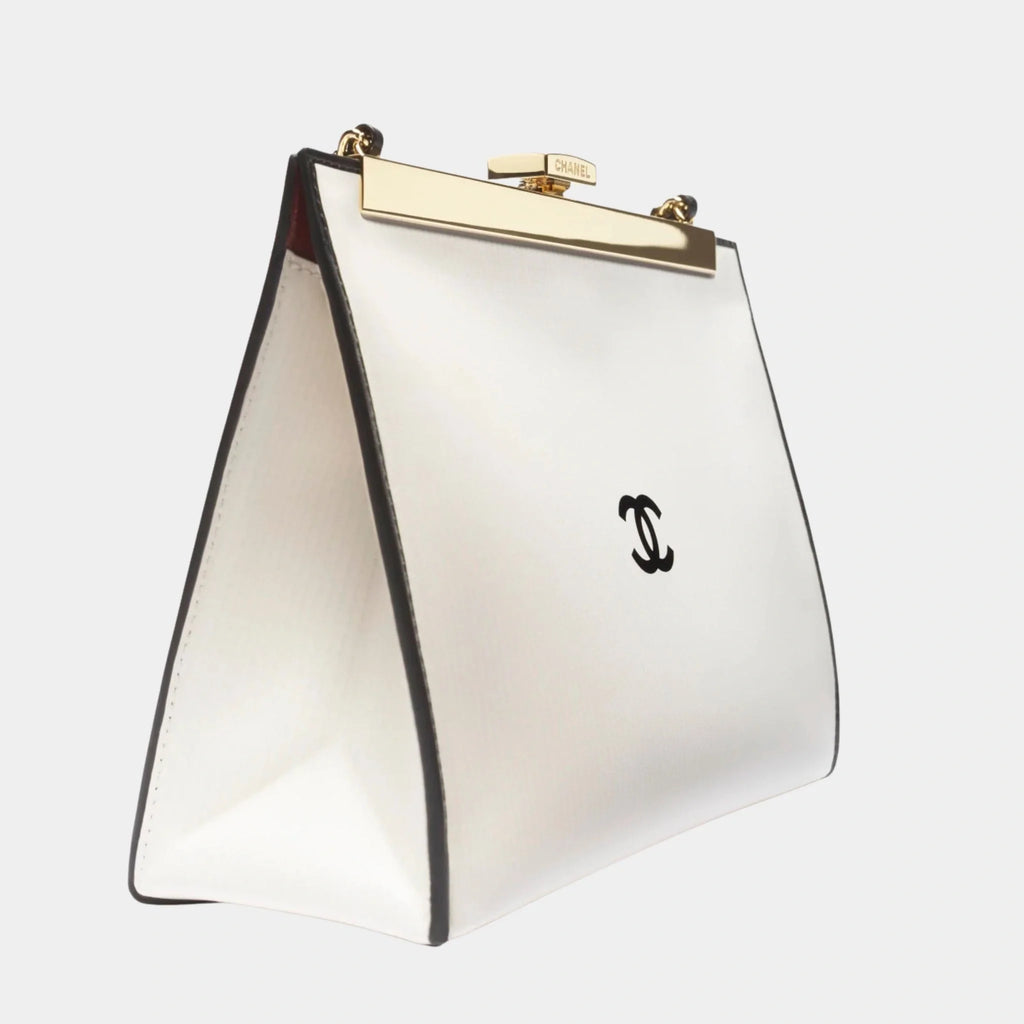 Оригінальна Evening Bag Printed Calfskin & Gold-Tone Metal Black & White Chanel – вид ззаду