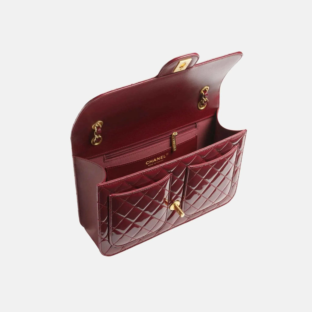 Flap Bag In Bordeaux Patent Calfskin And Gold Metal Chanel оригінал – Купити в Україні – вид ззаду