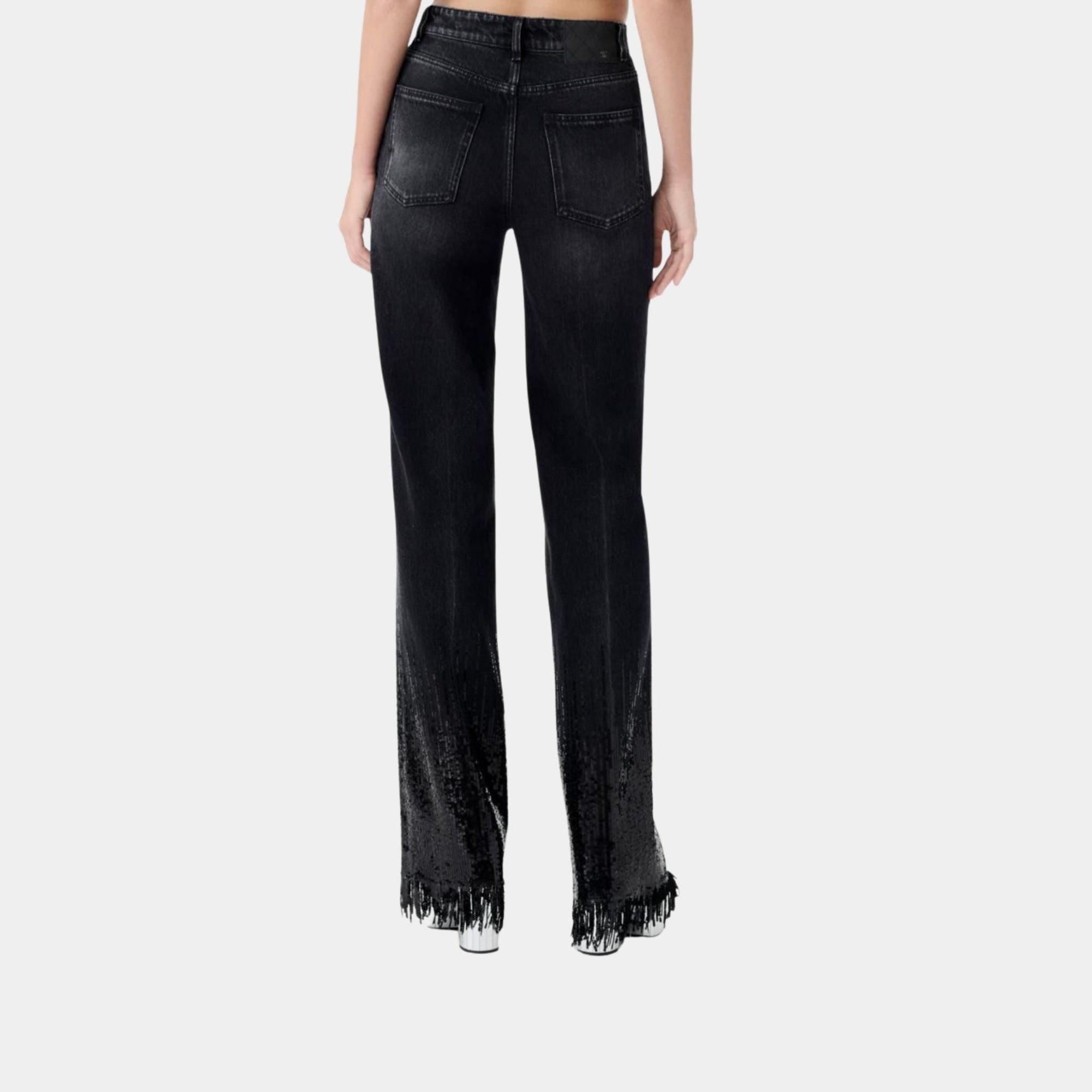 Flared Washed Black Denim Jeans Embroidered With Sequins Chanel – Гарантія оригінальності – вид ззаду