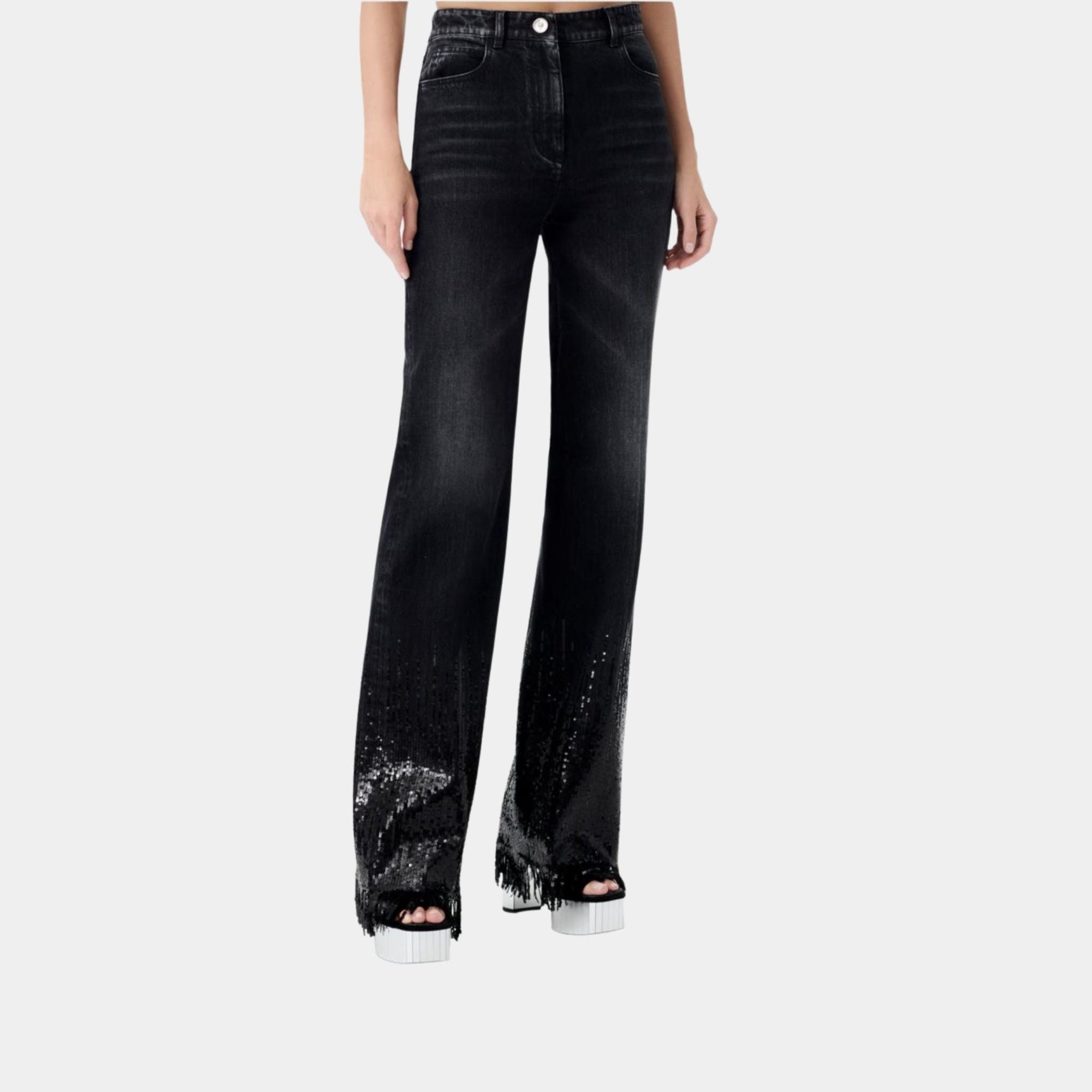 Flared Washed Black Denim Jeans Embroidered With Sequins Chanel – Гарантія оригінальності – боковий вид