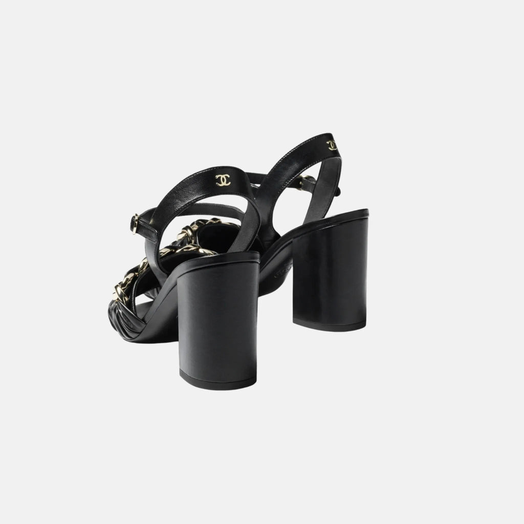 Heeled Sandals In Lambskin With Gold-Tone Chain Chanel оригінал – Купити в Україні – вид ззаду