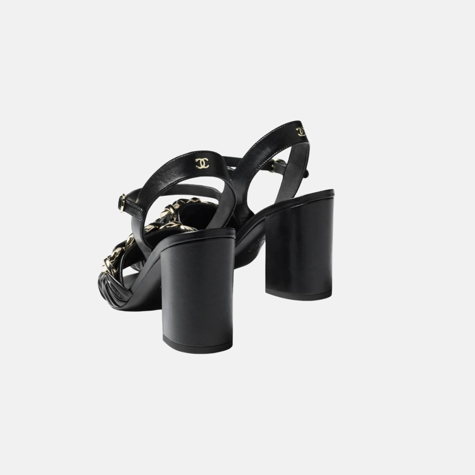 Heeled Sandals In Lambskin With Gold-Tone Chain Chanel оригінал – Купити в Україні – вид ззаду