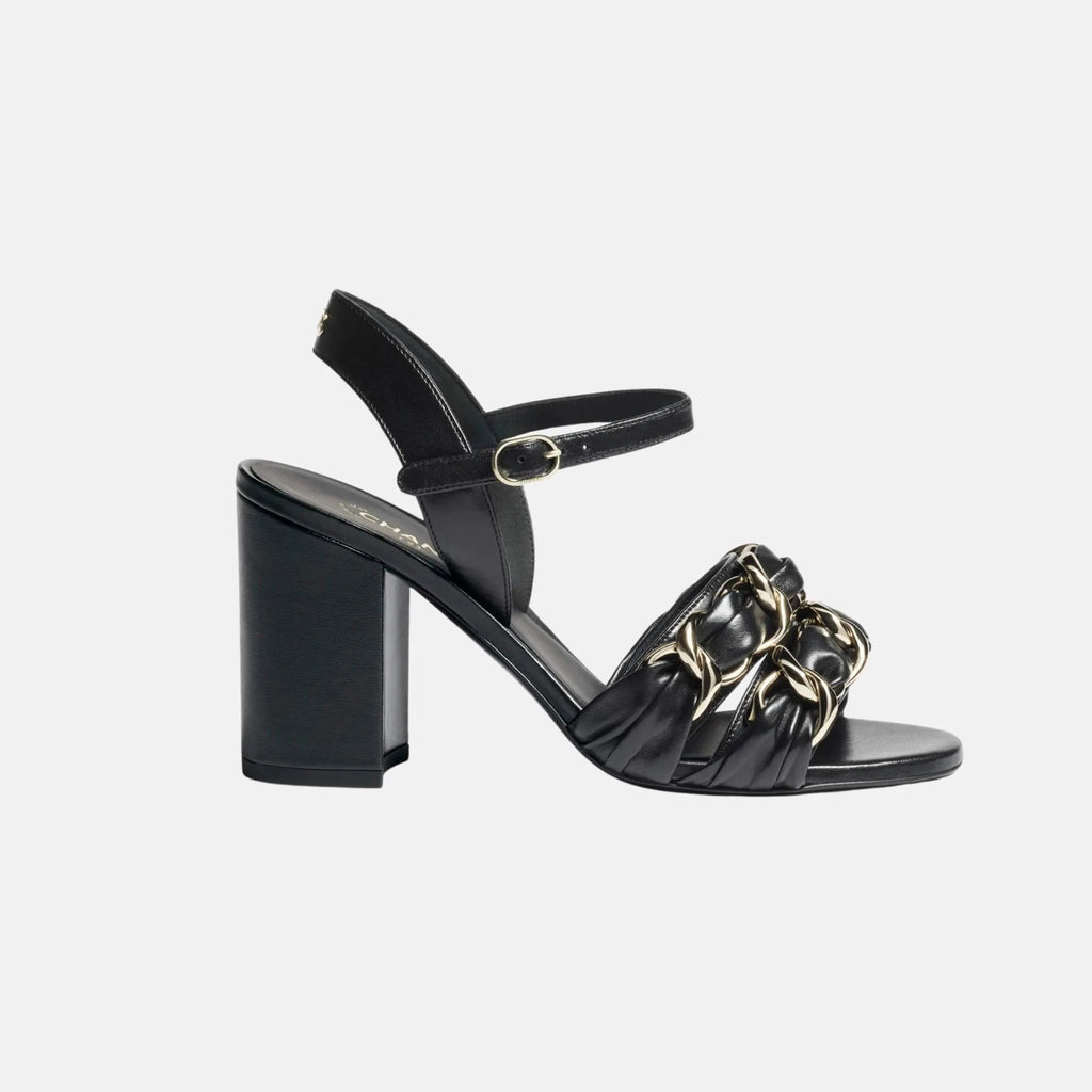 Heeled Sandals In Lambskin With Gold-Tone Chain Chanel оригінал – Купити в Україні – боковий вид