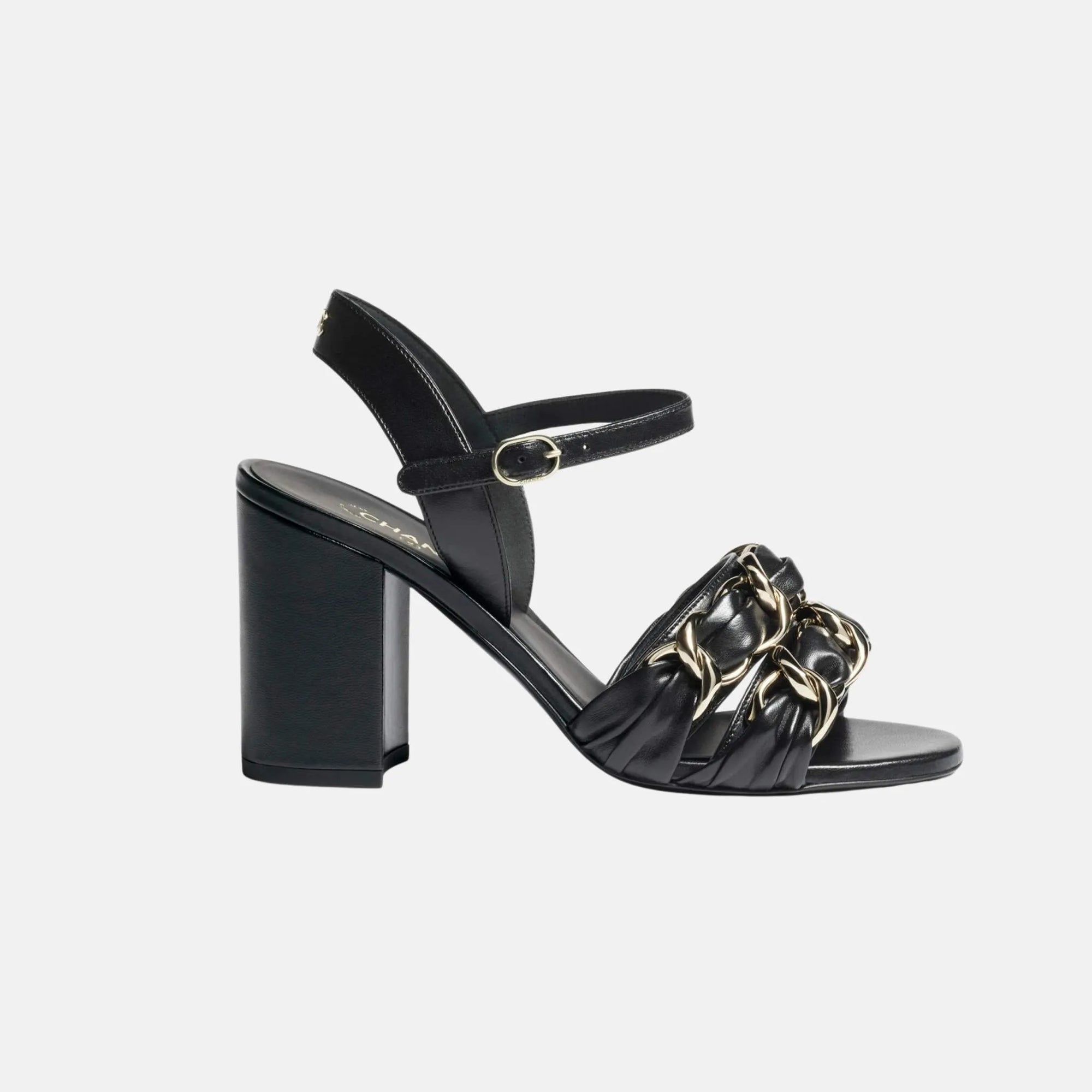 Heeled Sandals In Lambskin With Gold-Tone Chain Chanel оригінал – Купити в Україні – боковий вид