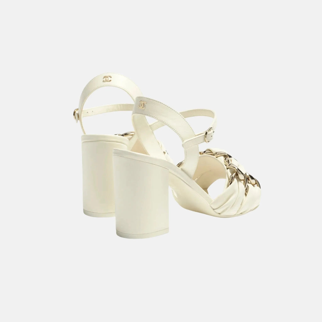 Heeled Sandals In Lambskin With Gold-Tone Chain Chanel оригінал – Купити в Україні – збільшений вид