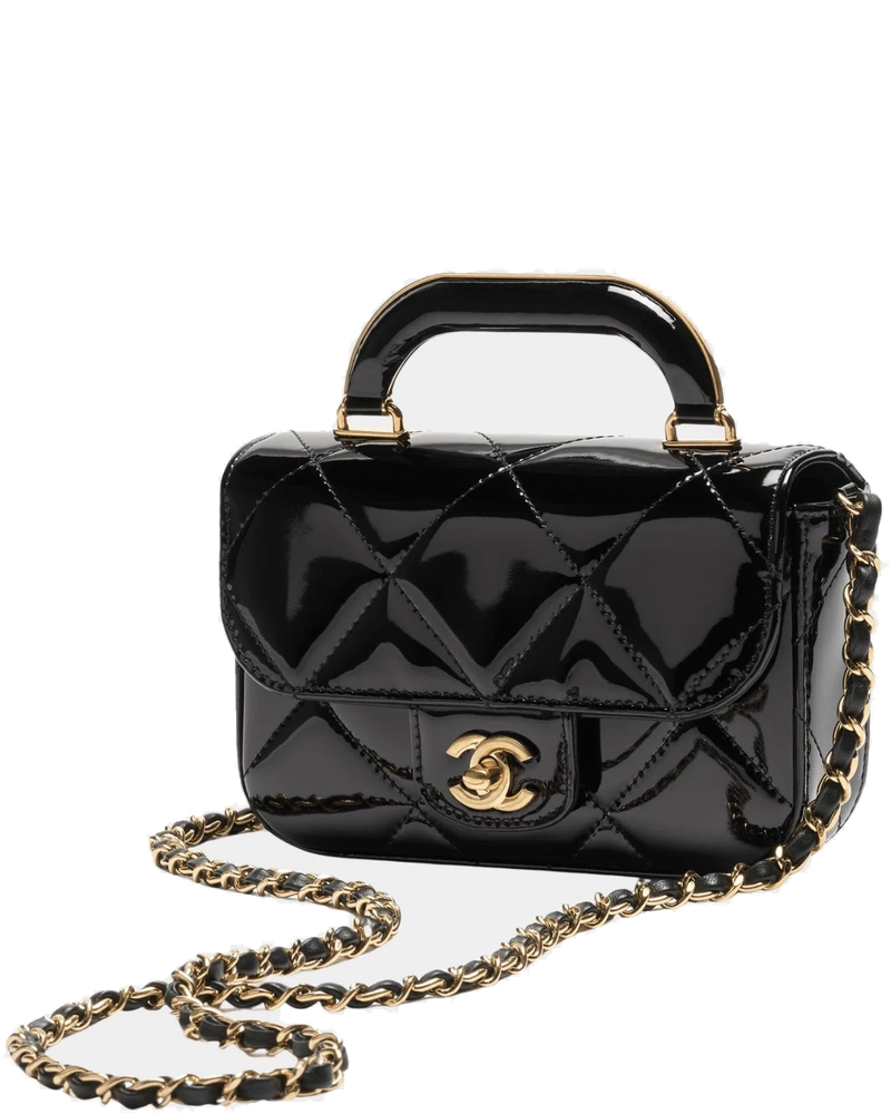 Mini Flap Bag With Handle Metallic Mirror Calfskin & Gold Metal Black Chanel оригінал – Купити в Україні
