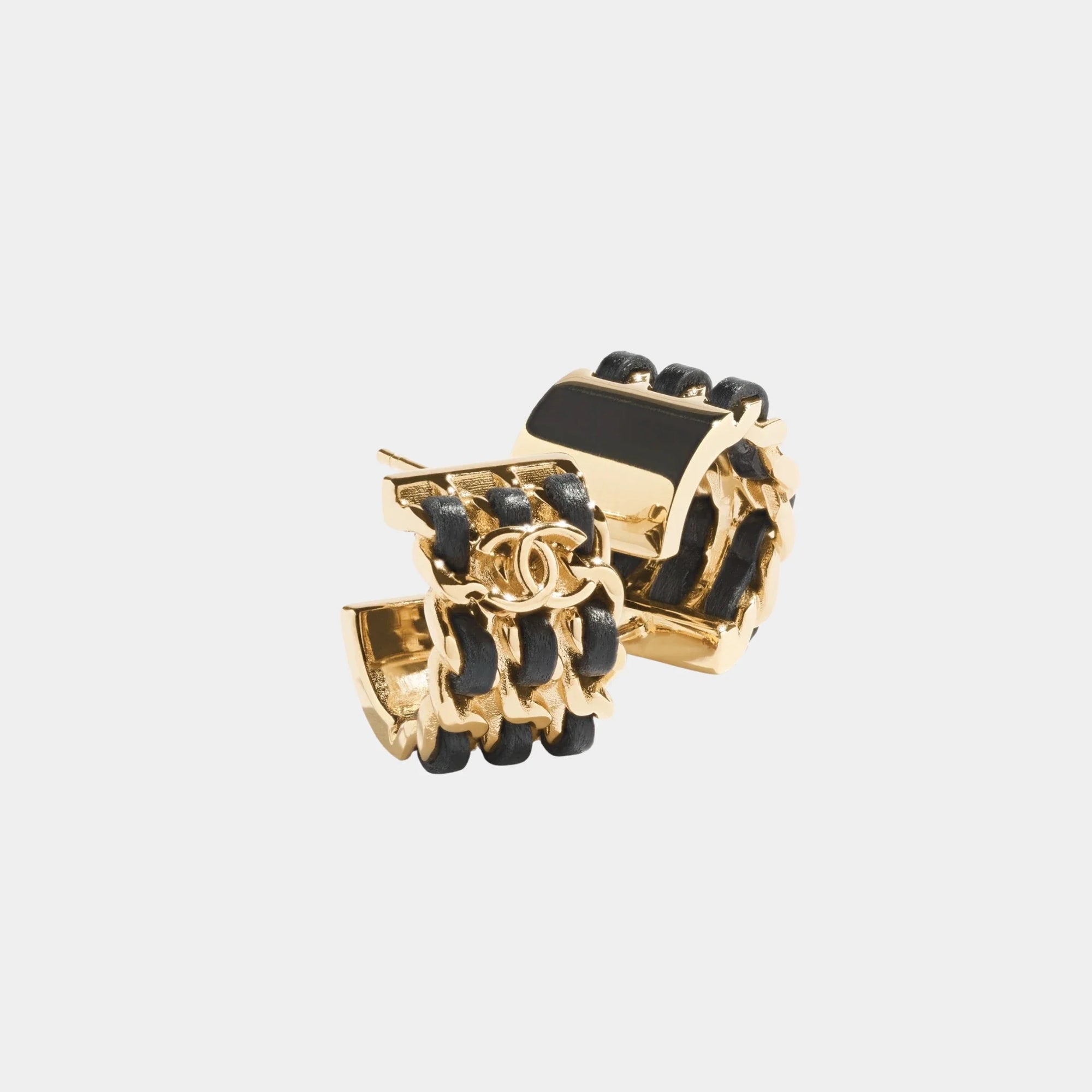 Hoop Earrings In Gold Metal And Black Lambskin Chanel оригінал – Купити в Україні – вид ззаду