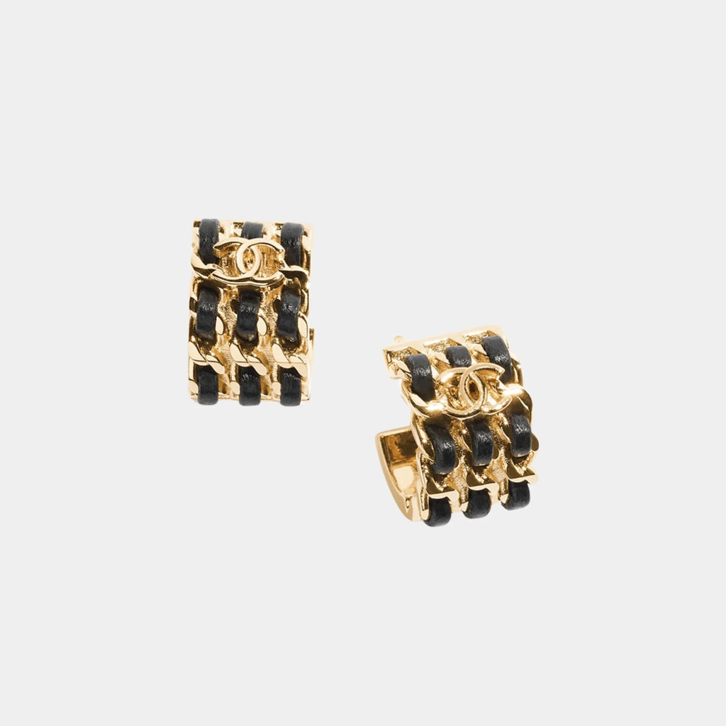 Hoop Earrings In Gold Metal And Black Lambskin Chanel оригінал – Купити в Україні – боковий вид