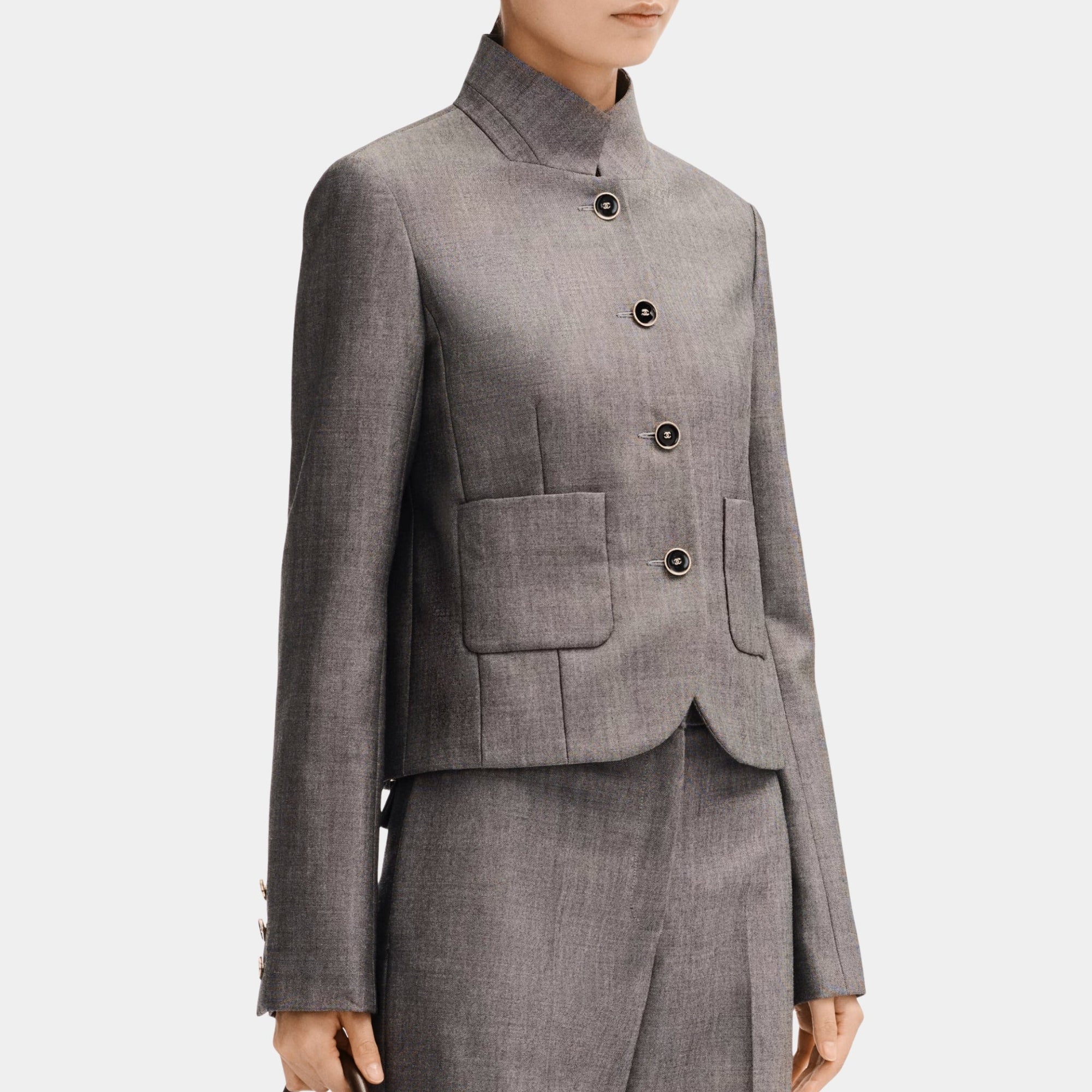 Jacket In Grey Wool Canvas Chanel – Гарантія оригінальності – боковий вид