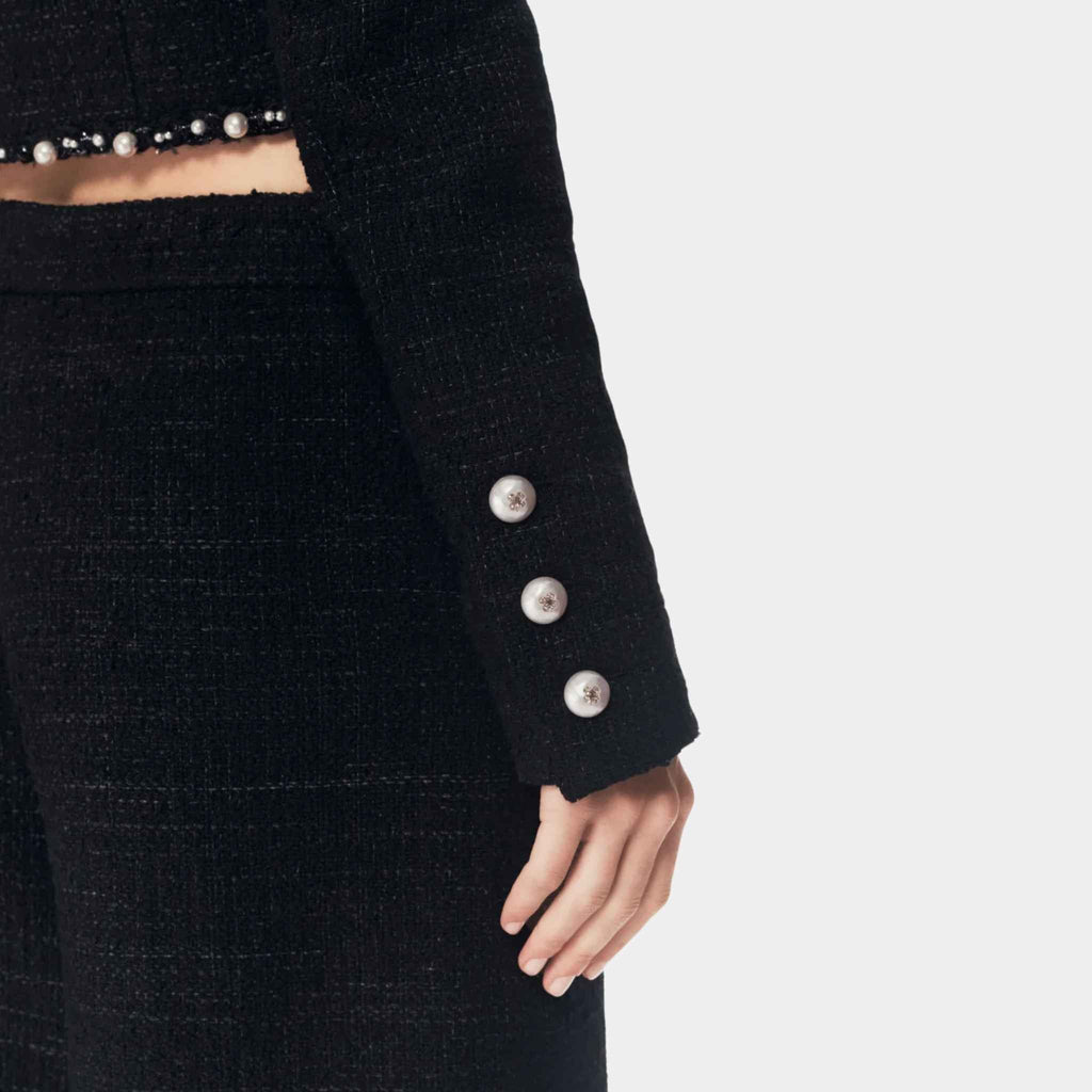 Оригінальна Jacket Tweed Imitation Pearls Black & White Chanel – вид ззаду
