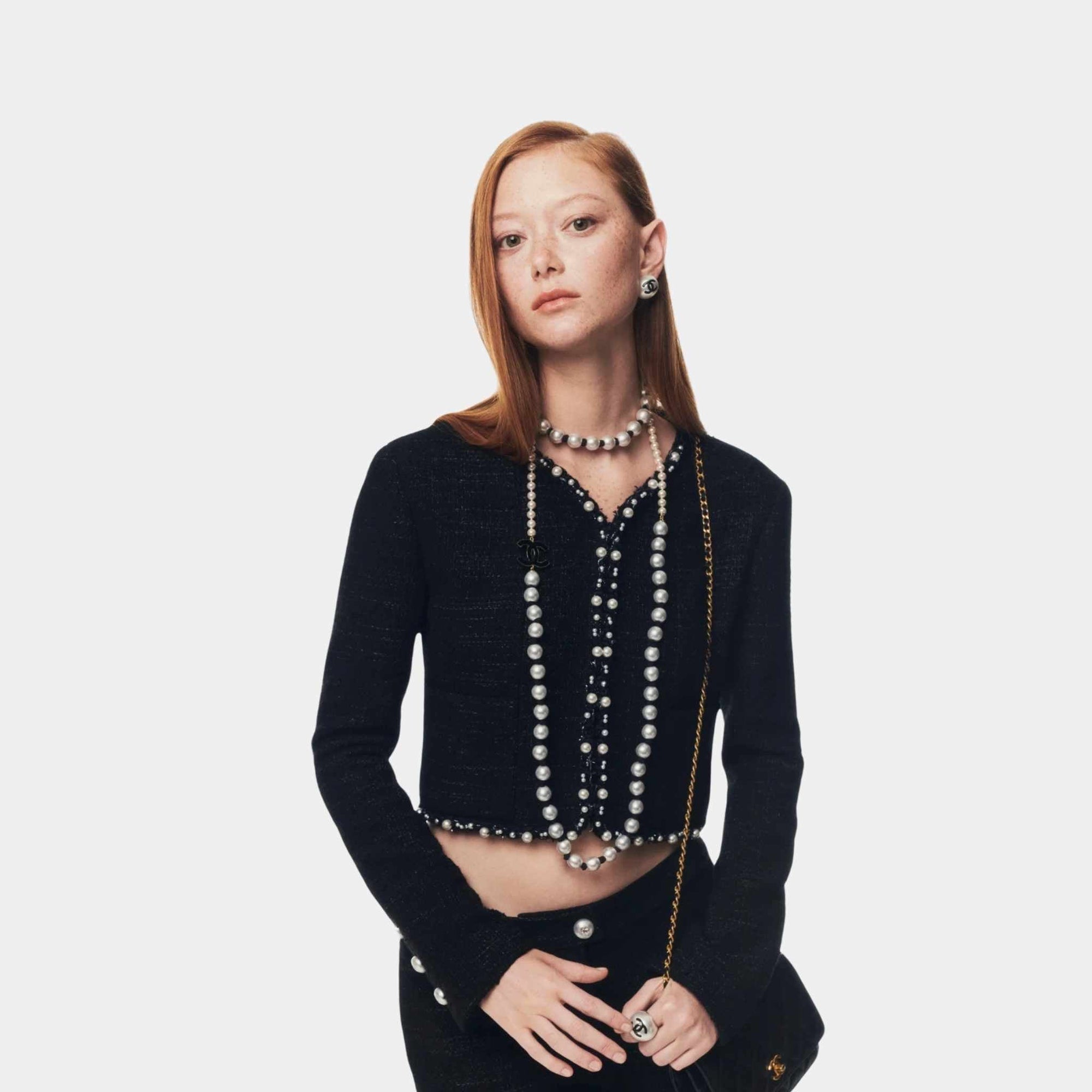 Оригінальна Jacket Tweed Imitation Pearls Black & White Chanel – детальний вид