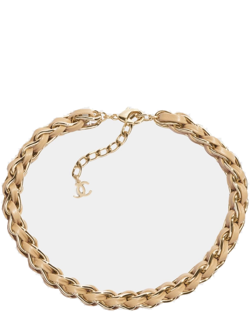 Braided Necklace Metal & Lambskin Gold & Beige Chanel – Гарантія оригінальності