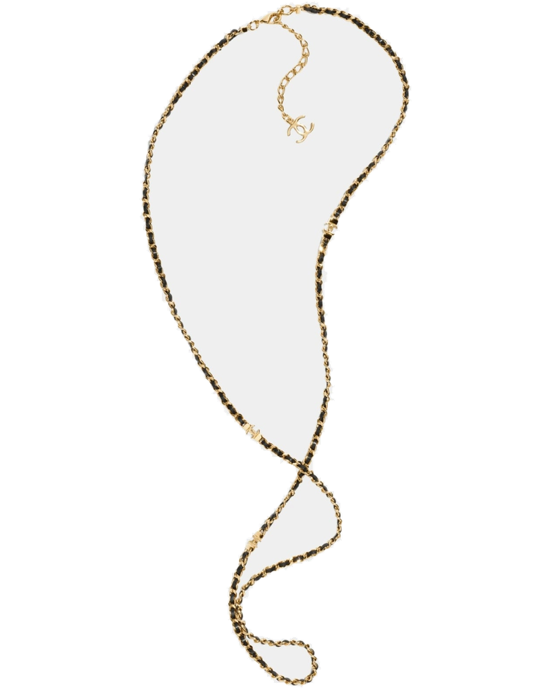 Gold Metal And Black Lambskin Long Chain Necklace Chanel – Гарантія оригінальності