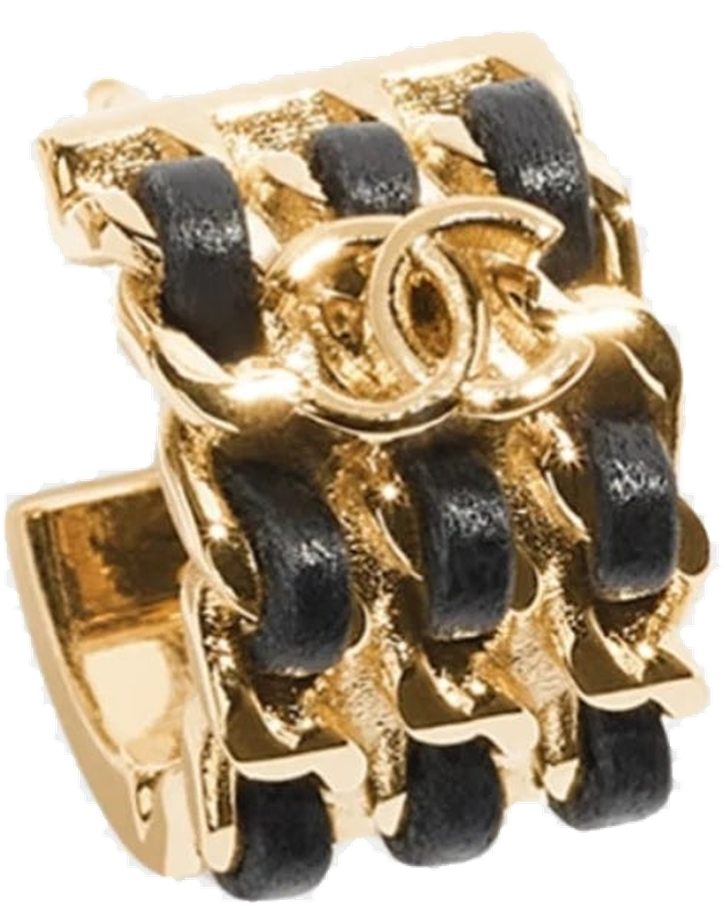 Hoop Earrings In Gold Metal And Black Lambskin Chanel оригінал – Купити в Україні