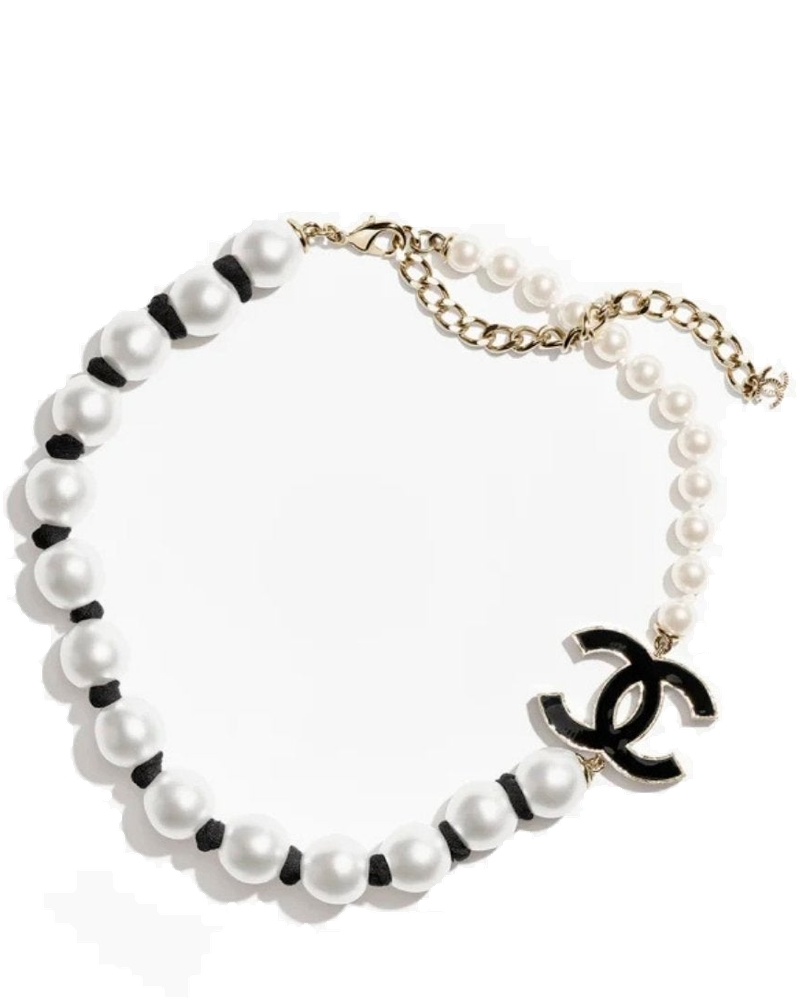 Оригінальна Necklace Metal Glass Pearls Silk Resin Gold White Black Chanel