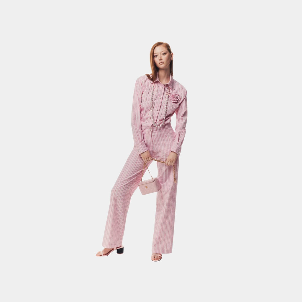 Оригінальна Jumpsuit Printed Cotton Poplin Light Pink White Dark Pink Chanel – вид ззаду