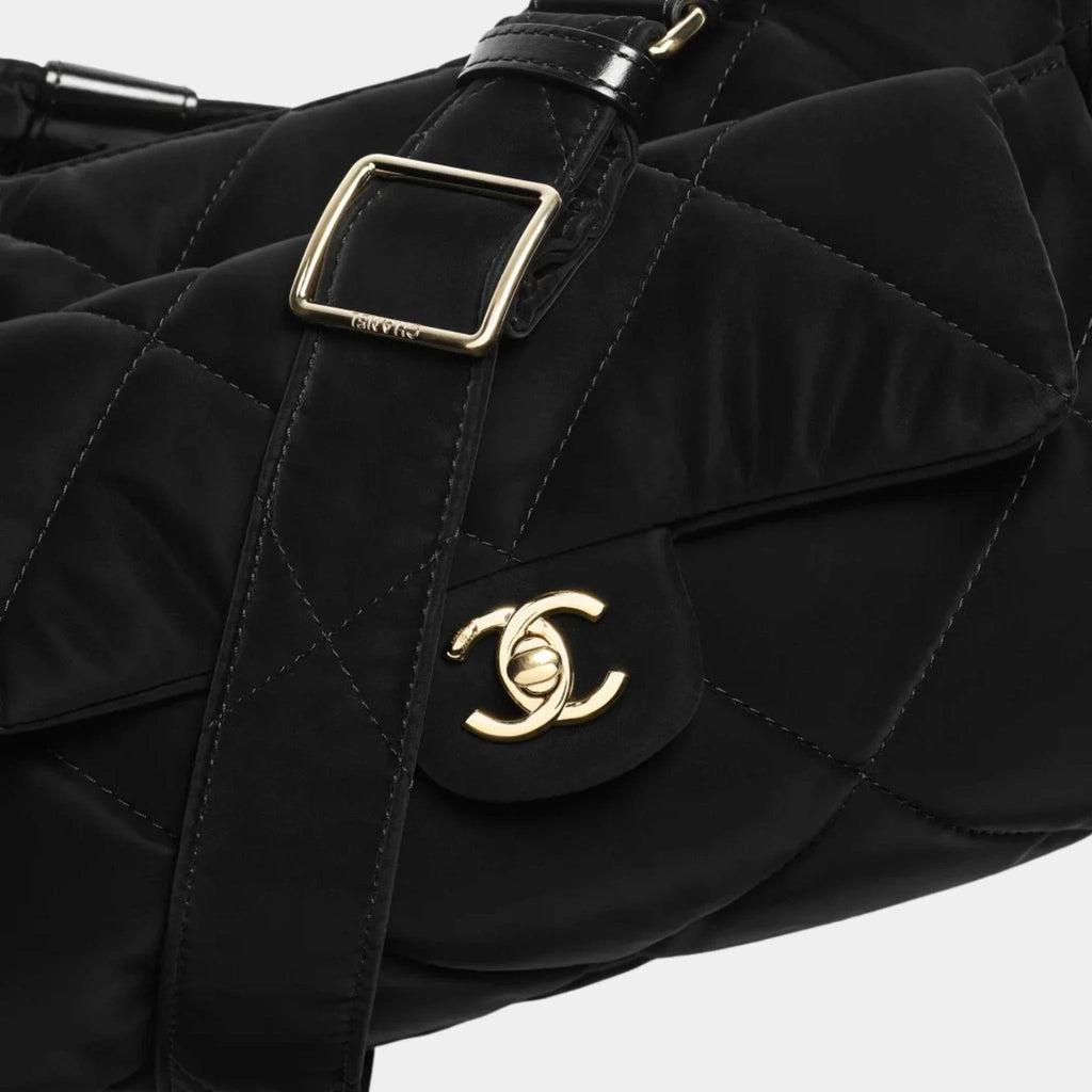 Large Bowling Bag Black Velvet Effect Nylon & Gold Metal Chanel оригінал – Купити в Україні – збільшений вид