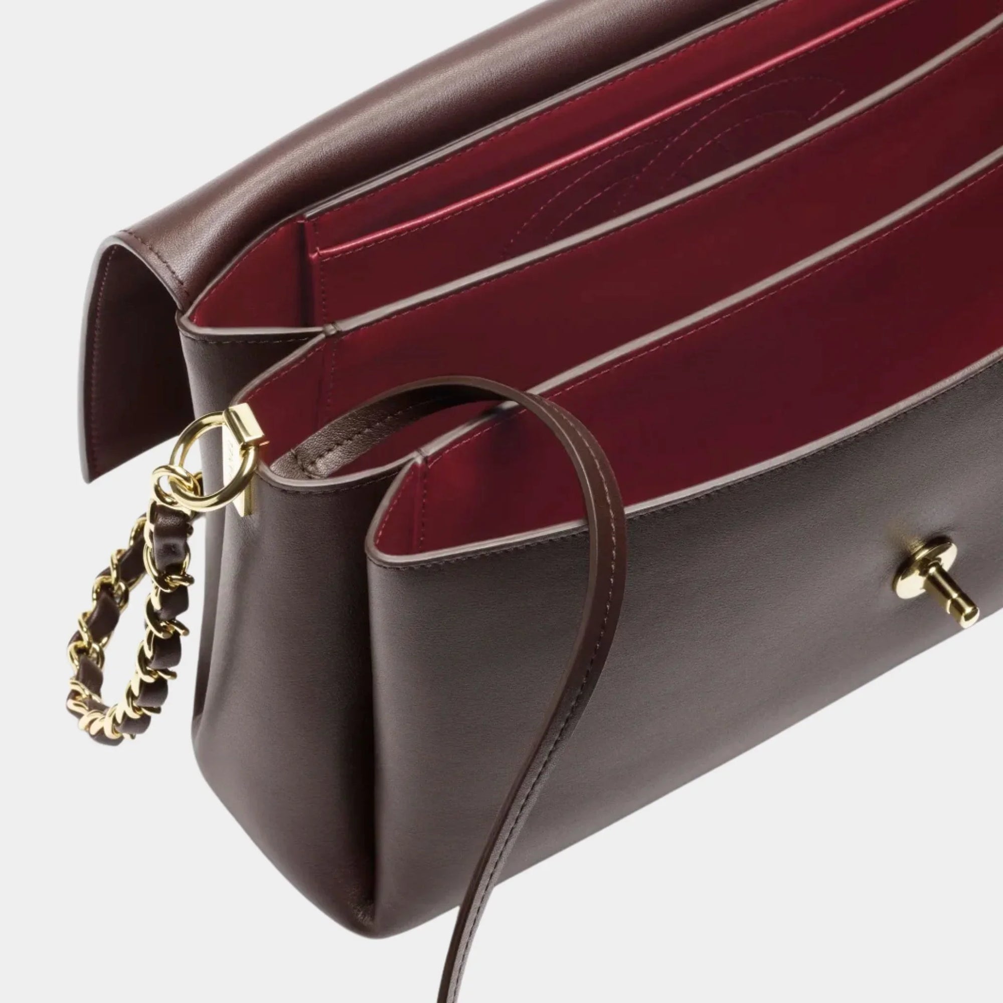 Large Flap Bag Calfskin & Gold-Plated Metal Dark Brown & Burgundy Chanel оригінал – Купити в Україні – детальний вид
