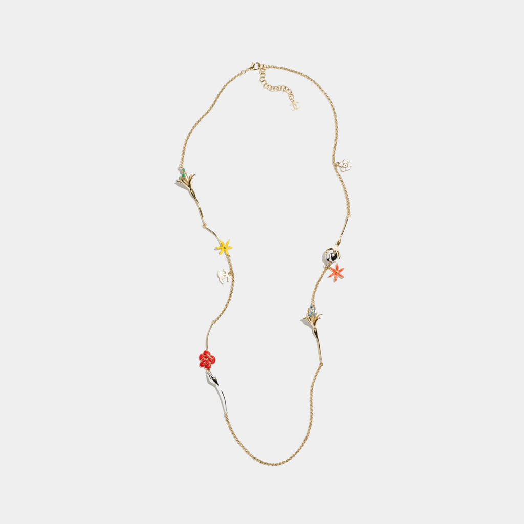 Long Necklace Metal & Resin Golden Silvery & Multicolor Chanel – Гарантія оригінальності – боковий вид