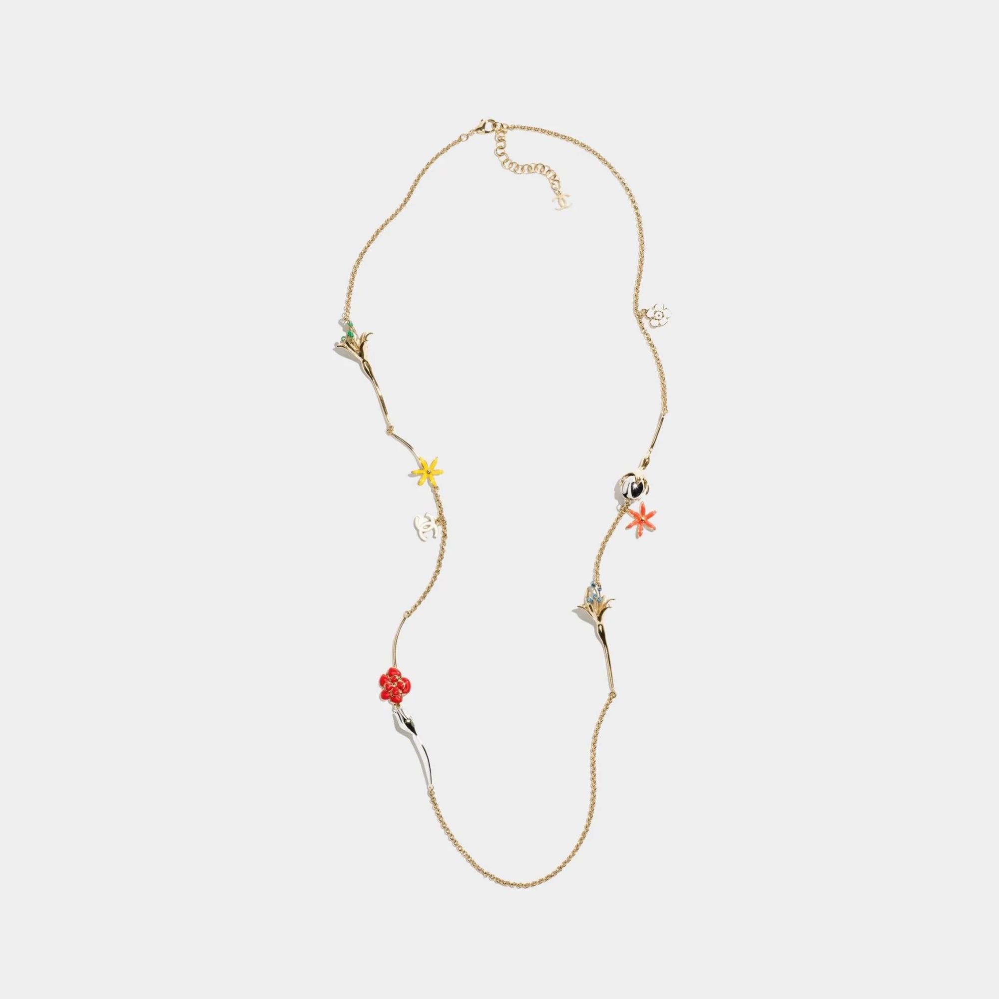 Long Necklace Metal & Resin Golden Silvery & Multicolor Chanel – Гарантія оригінальності – боковий вид