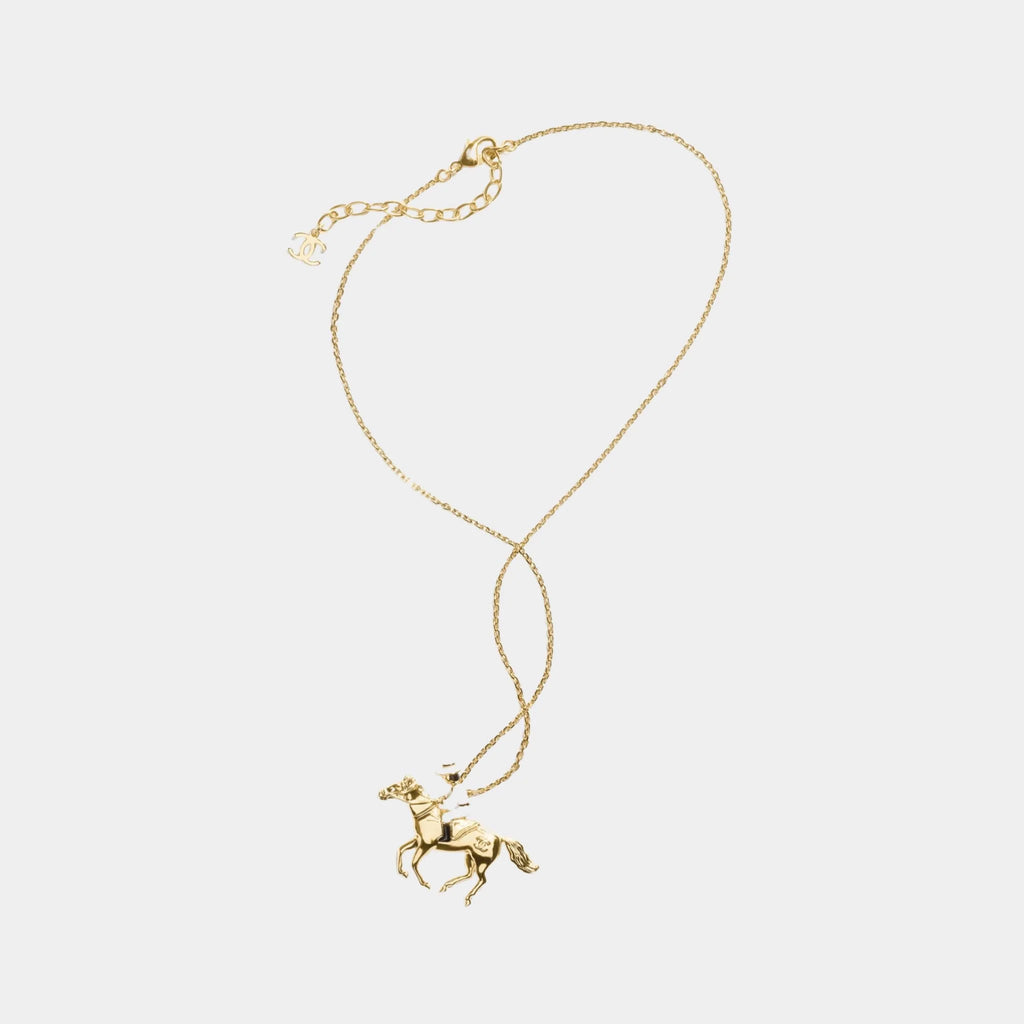 Long Pendant Horse Necklace Metal Gold White & Black Chanel оригінал – Купити в Україні – вид ззаду