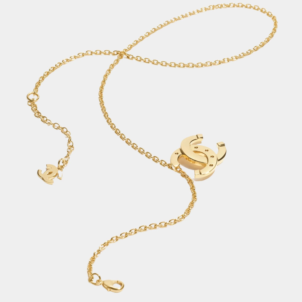 Long Pendant Rivets CC Necklace Metal Gold Chanel – Гарантія оригінальності – вид ззаду