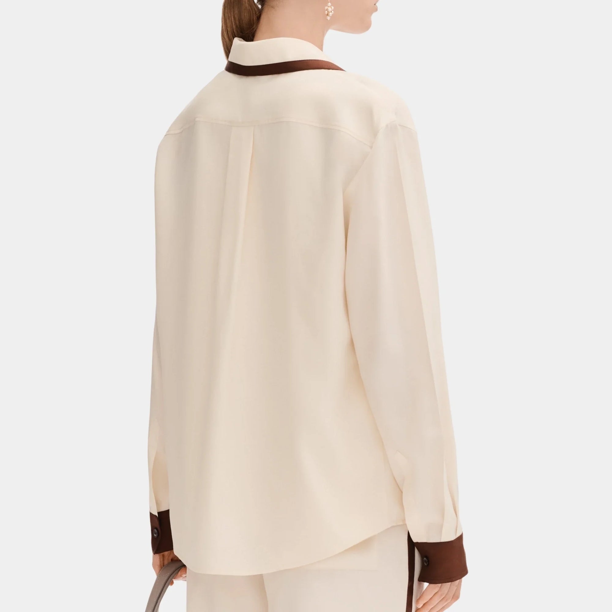 Long Sleeved Shirt In Silk Light Yellow And Burgundy Chanel оригінал – Купити в Україні – вид ззаду